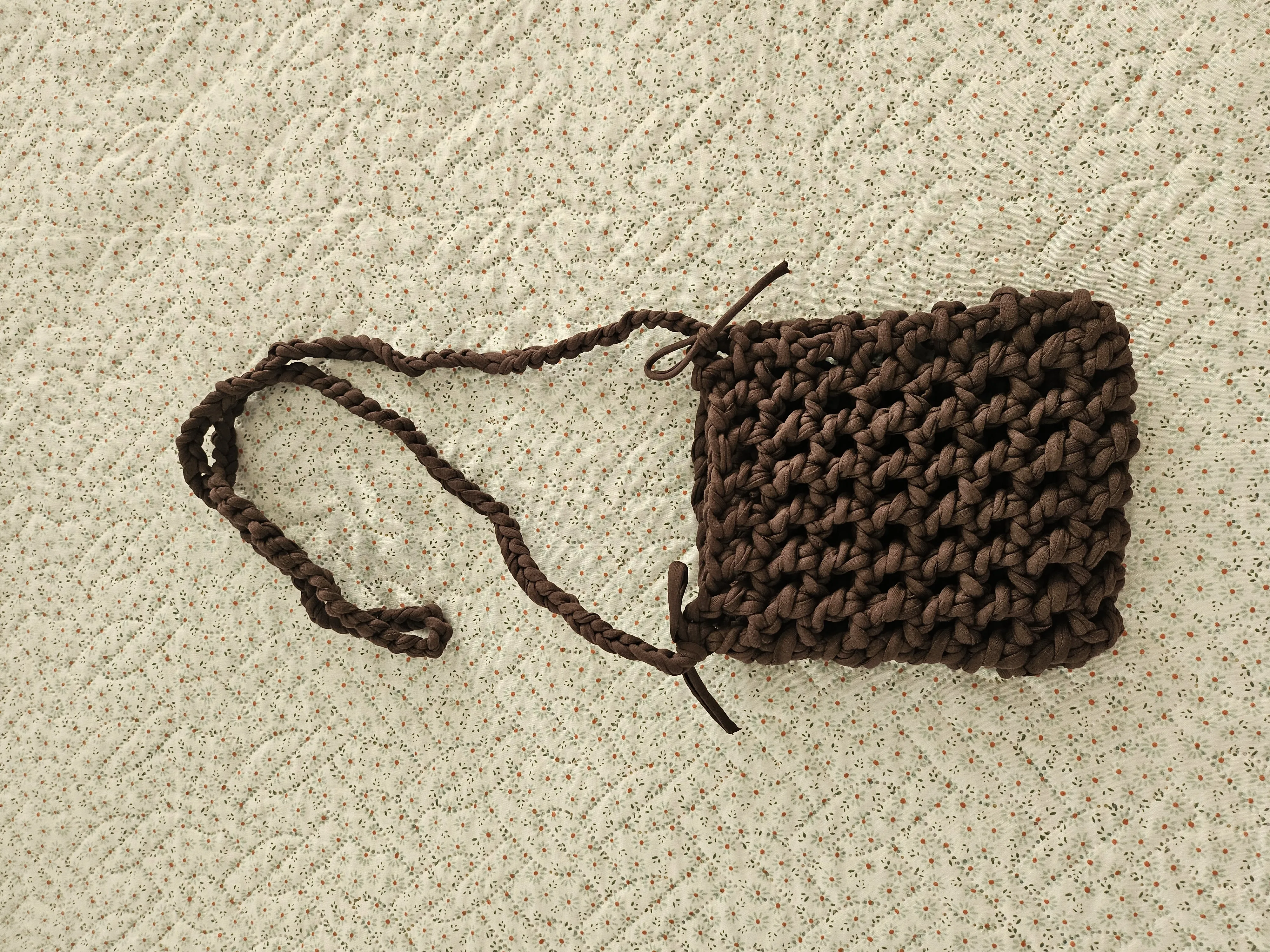 Brown Knitted Yarn Mini Mesh Bag and Wallet