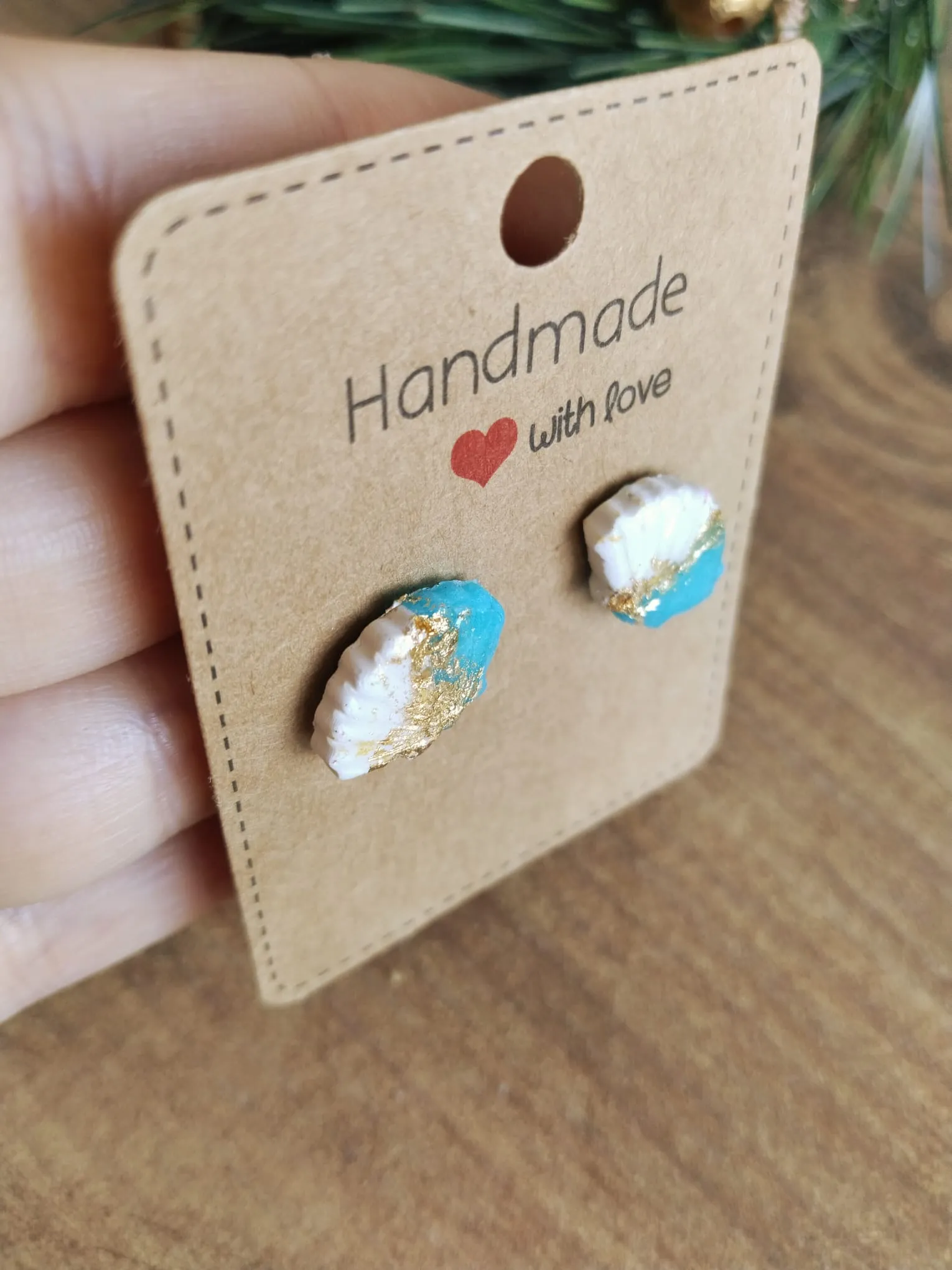 Gold Touched Seashells – Handmade Artistic Earrings