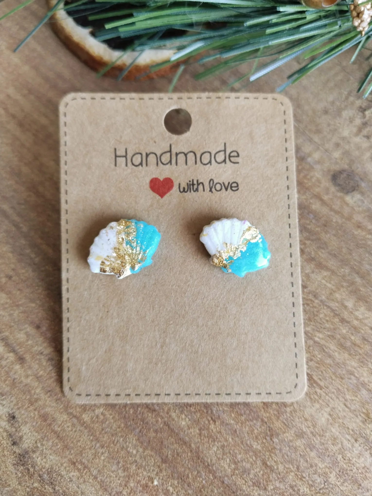 Gold Touched Seashells – Handmade Artistic Earrings