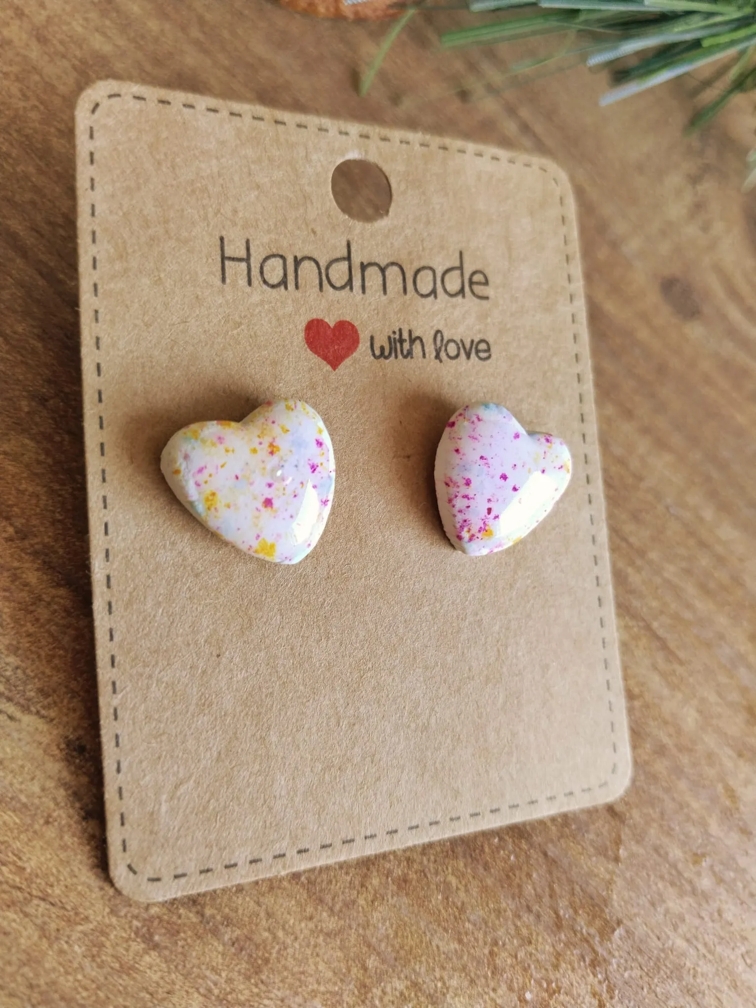 White Background Colorful Heart Pattern Handmade Earring - Cheerful Design