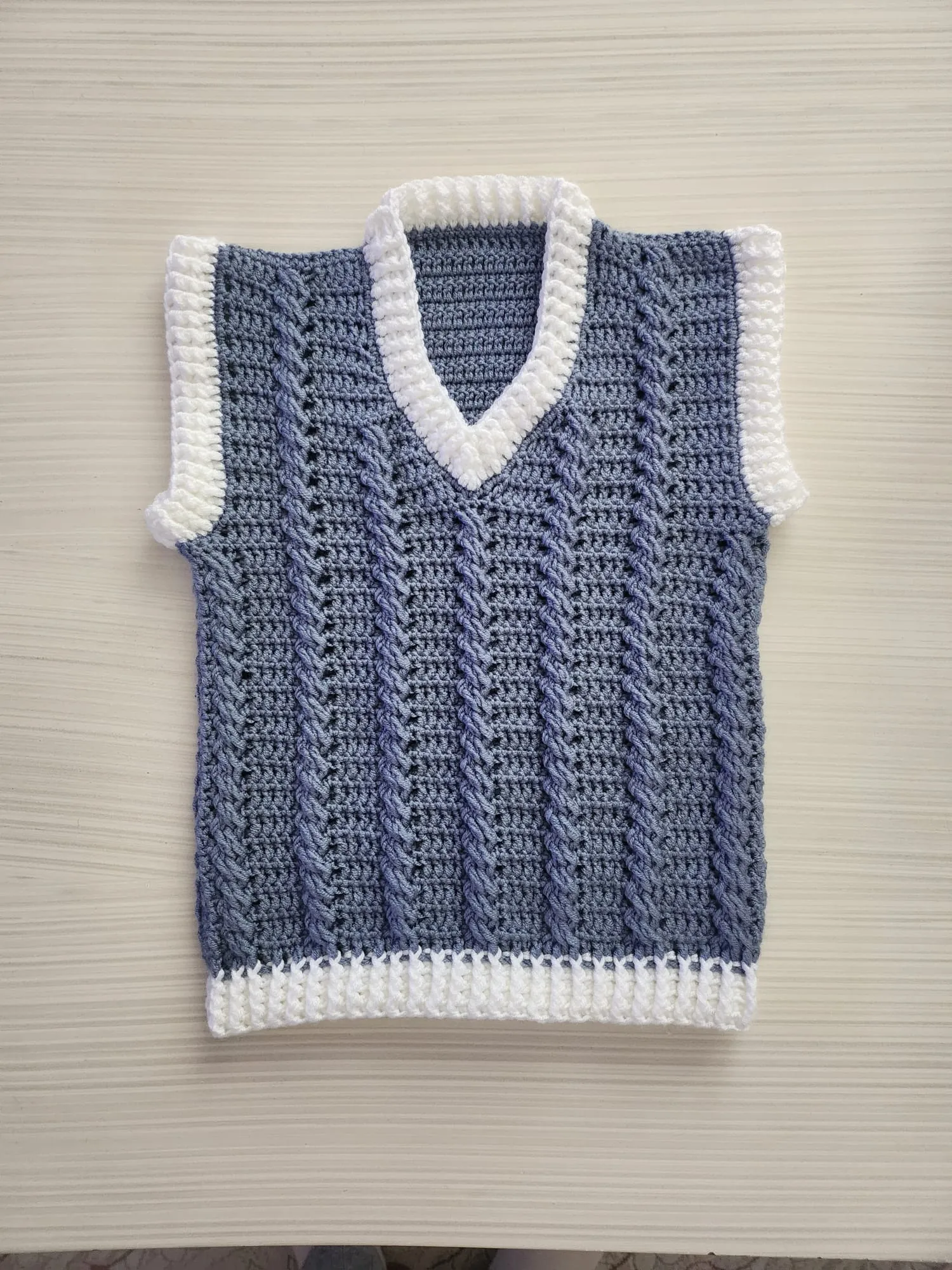 Blue Knitted Pattern 1-1.5 Year Old Baby Boy Sweater - Handmade
