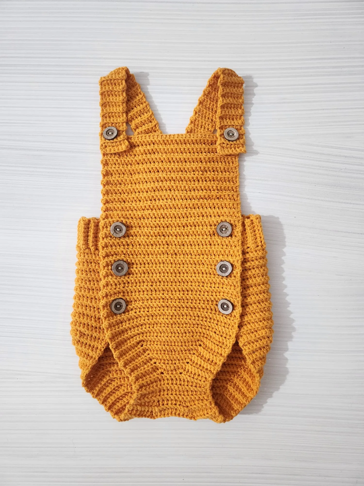 Mustard Yellow Buttoned Knitted Baby Romper (3-6 Months) - Handmade