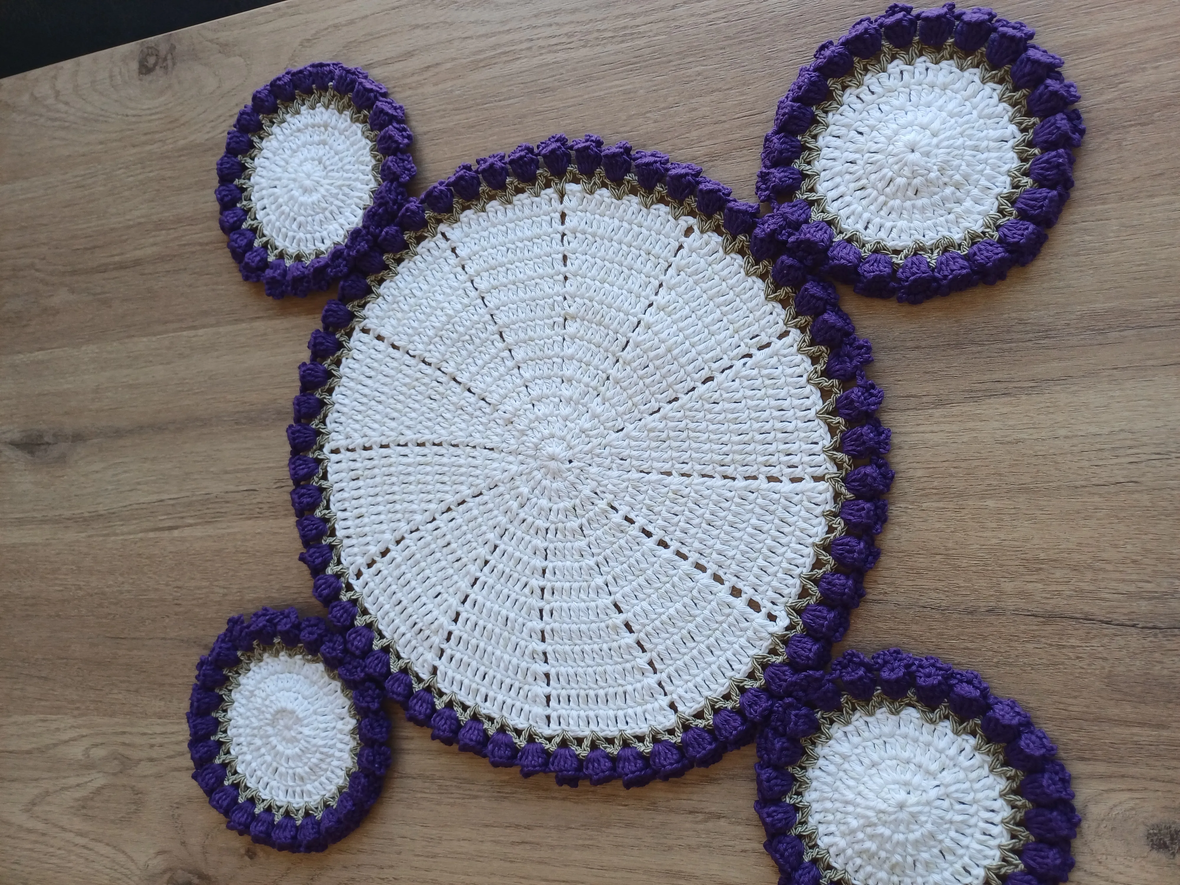 White and Purple Knitted Placemat Set - Handmade