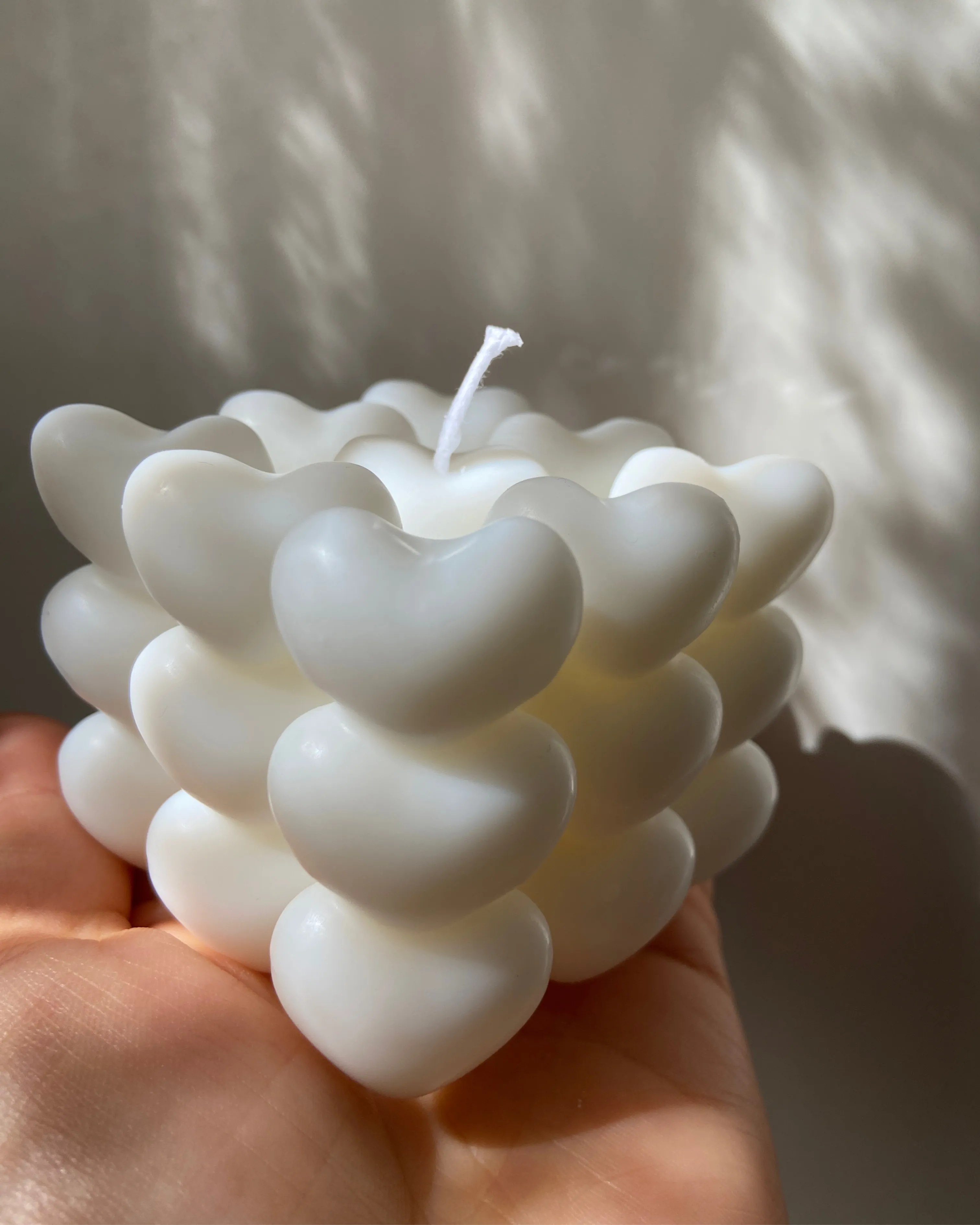 Beyaz Bubble Kalp Mum - Dekoratif Küp Formlu Soya Mum