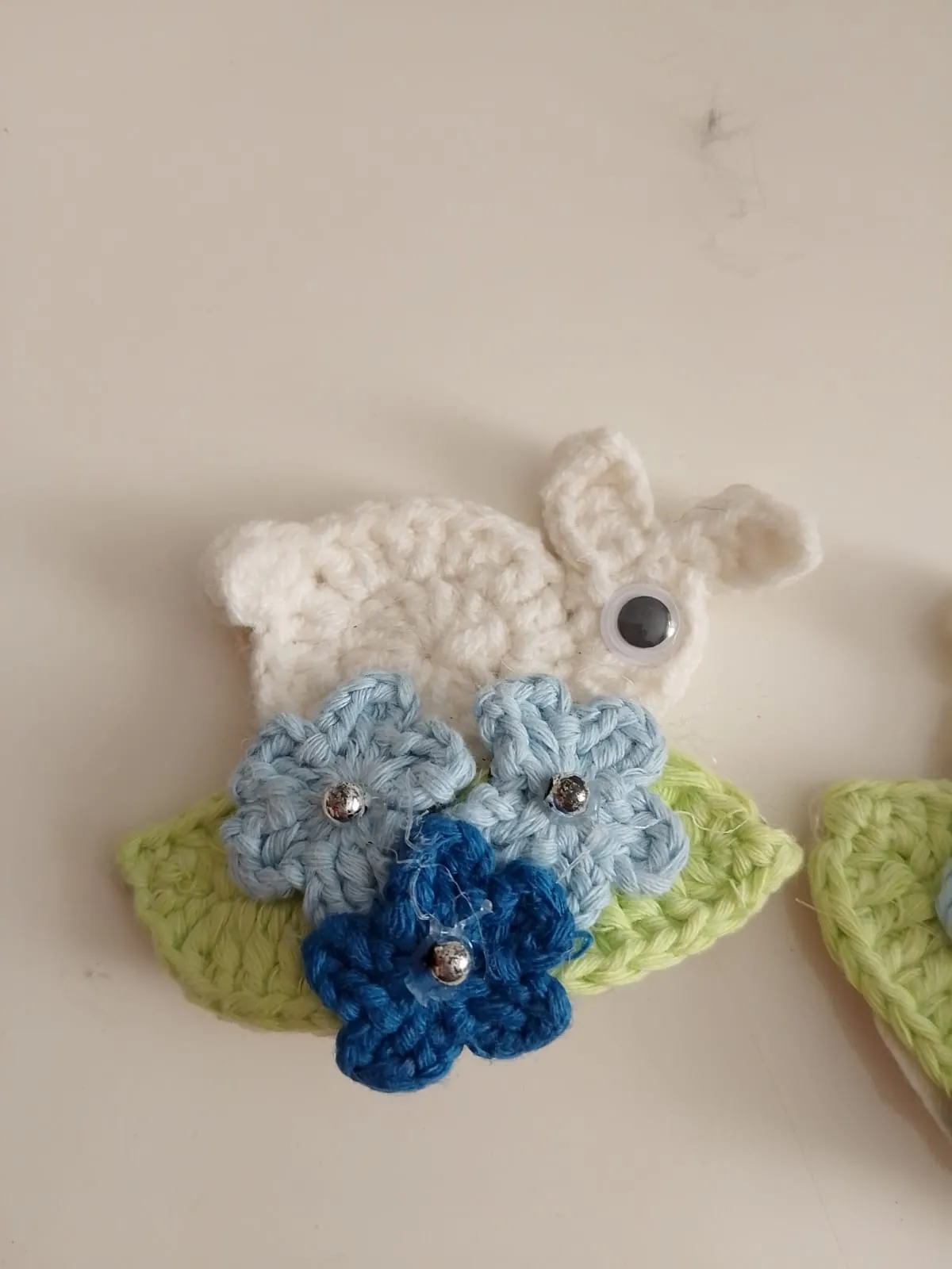 Knitted Rabbit and Flower Detailed Clasp Clip - Handmade
