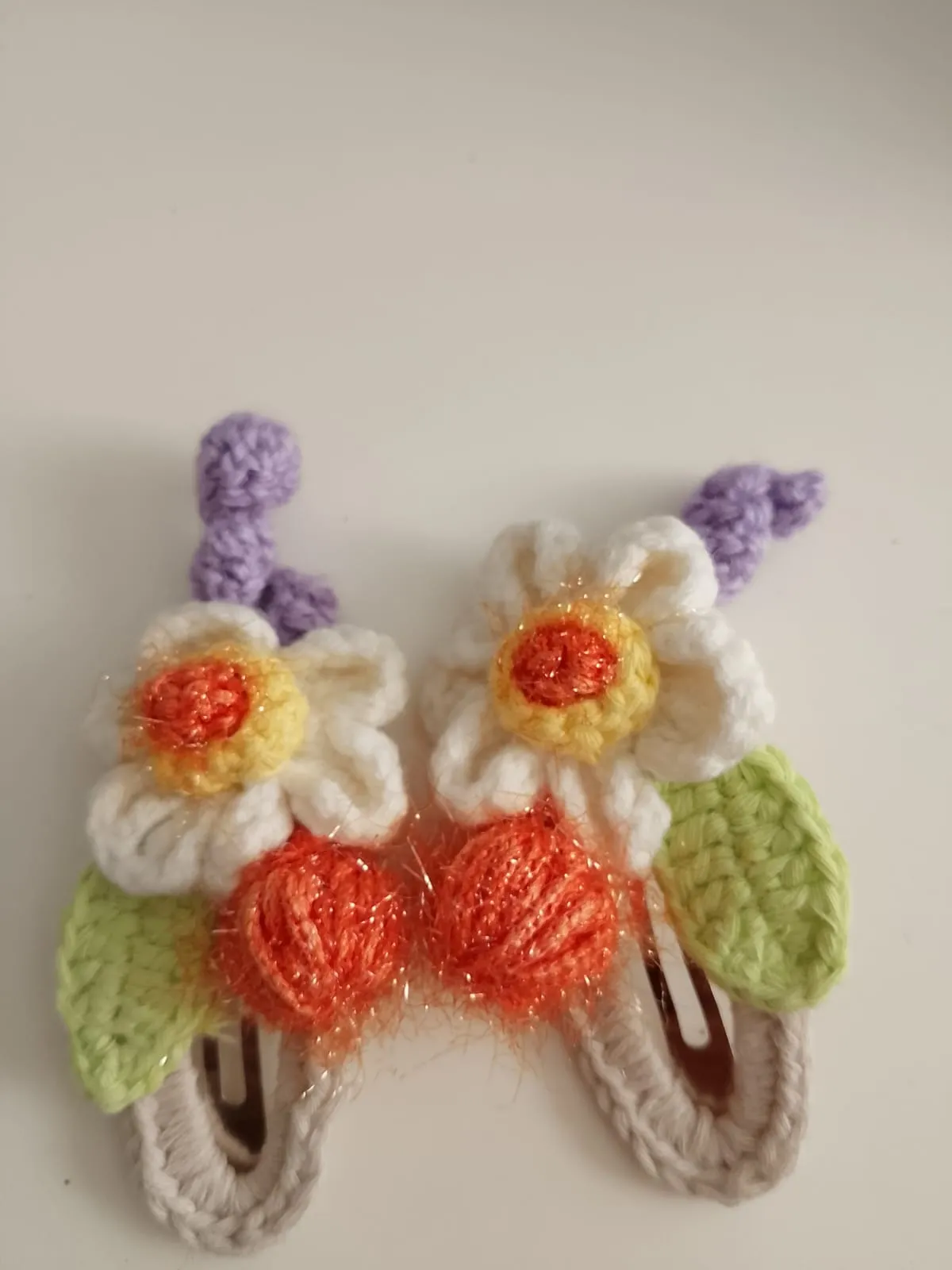 Braided Daisy and Leaf Detailed Clasp Clip - Handmade Hair Accessory