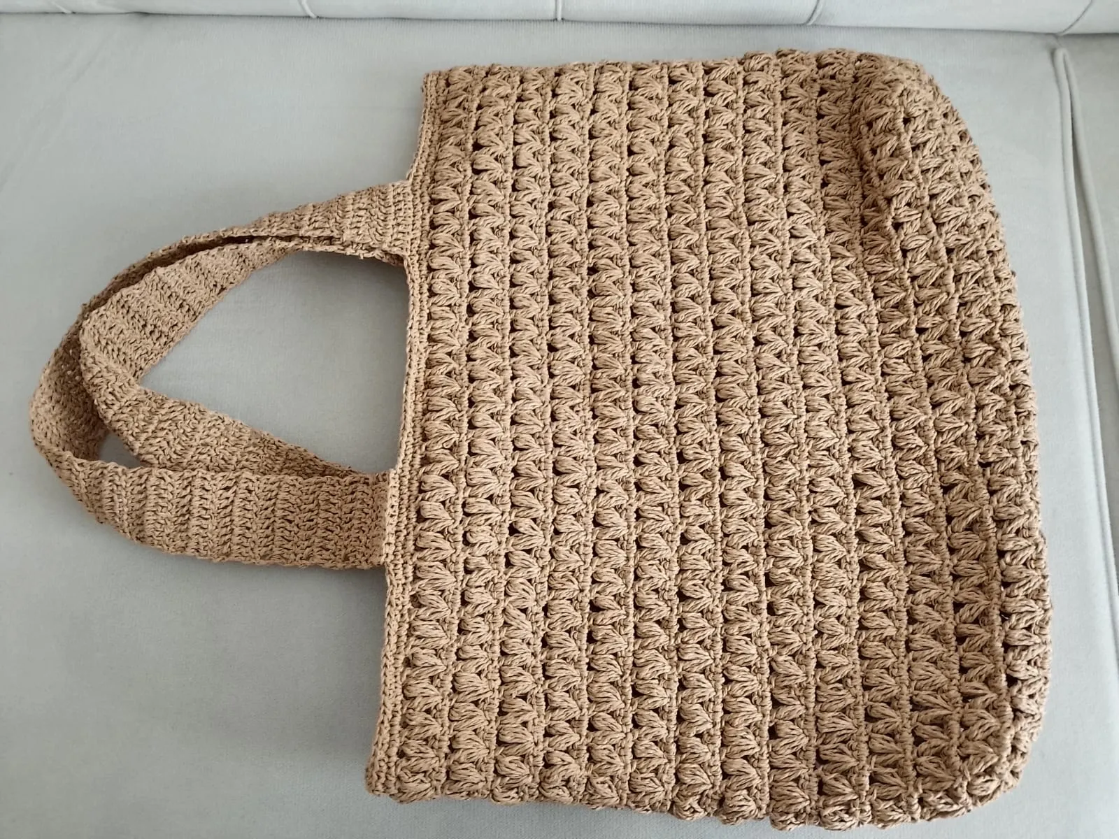 Beige Hand Knitted Straw Rope Beach Bag - Shoulder Strap