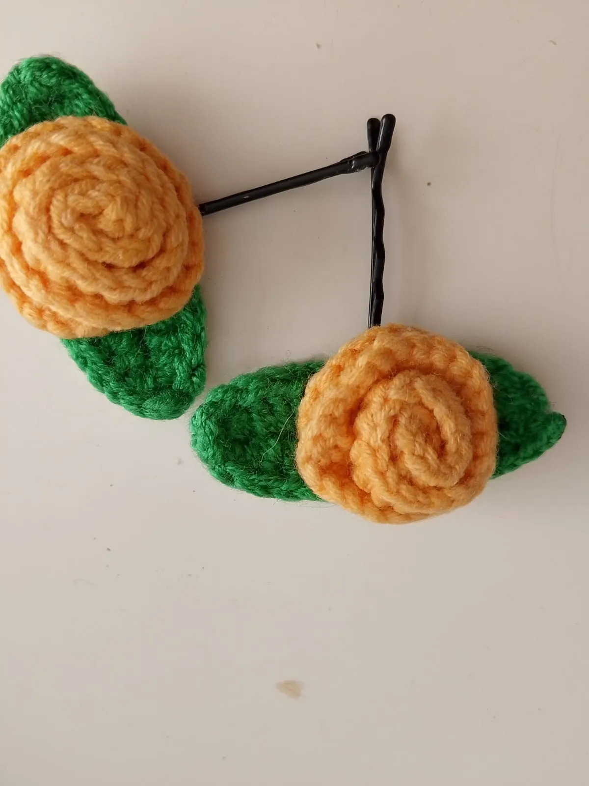 Yellow Rose Motif Crochet Hair Clip - Handmade Hair Pin