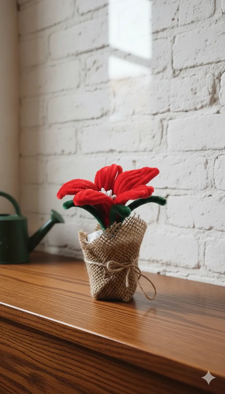 Red Artificial Flower Arrangement in Jute Pot Rustic Decorative Flower