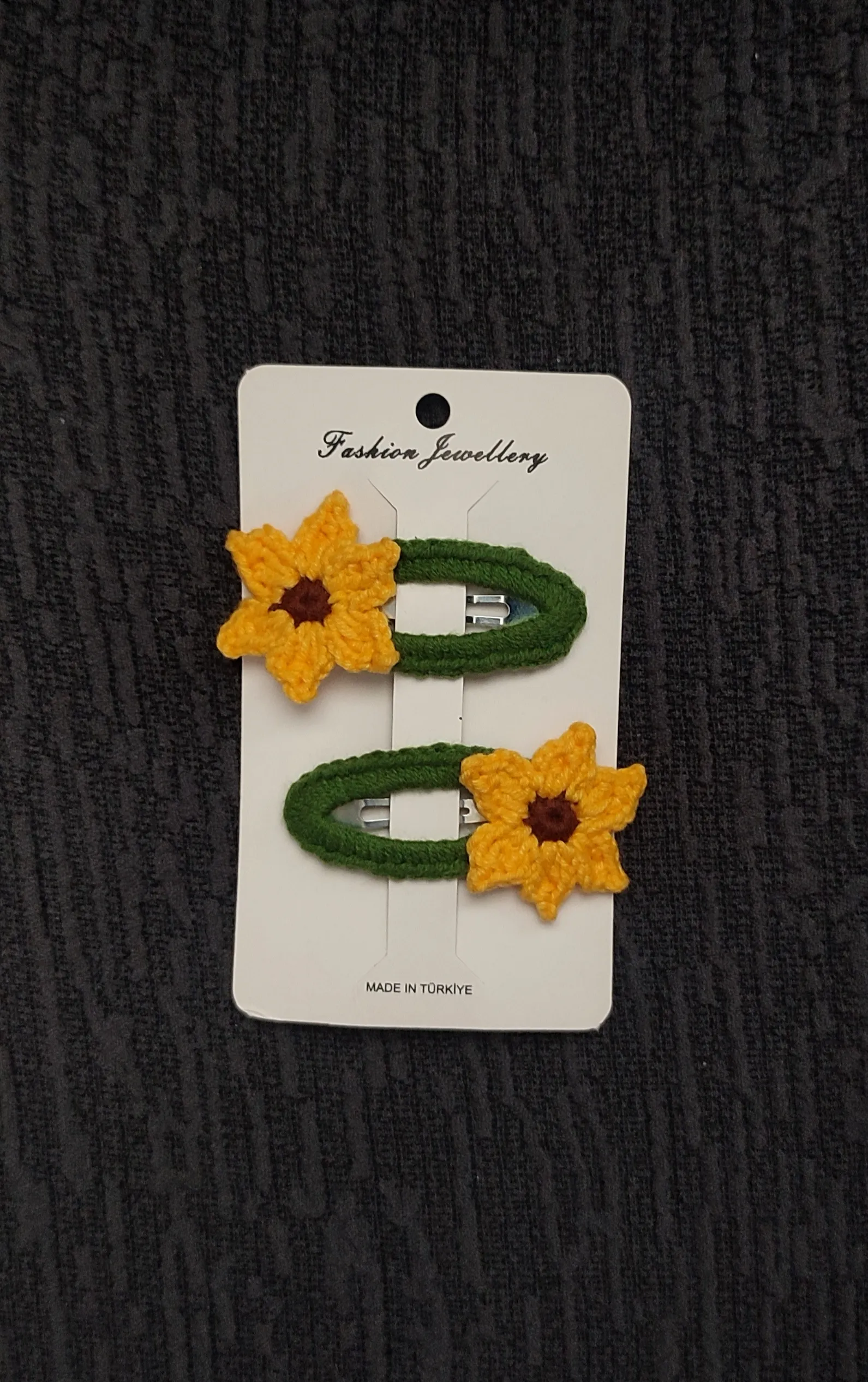 Knitted Flower and Butterfly Motif 3-Piece Snap Hair Clip Set - Handmade