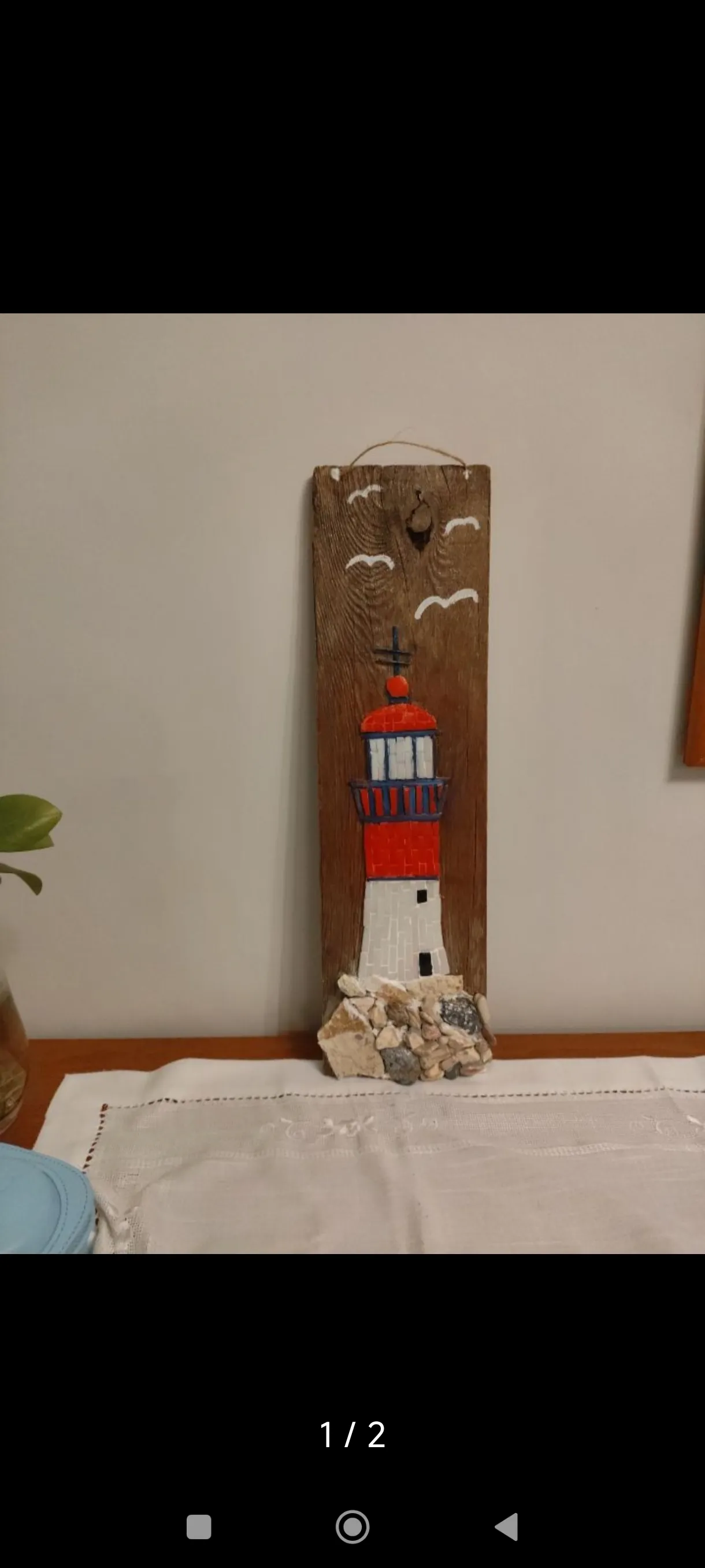 Mosaic Stone Lighthouse Decorative Object 53x15 cm