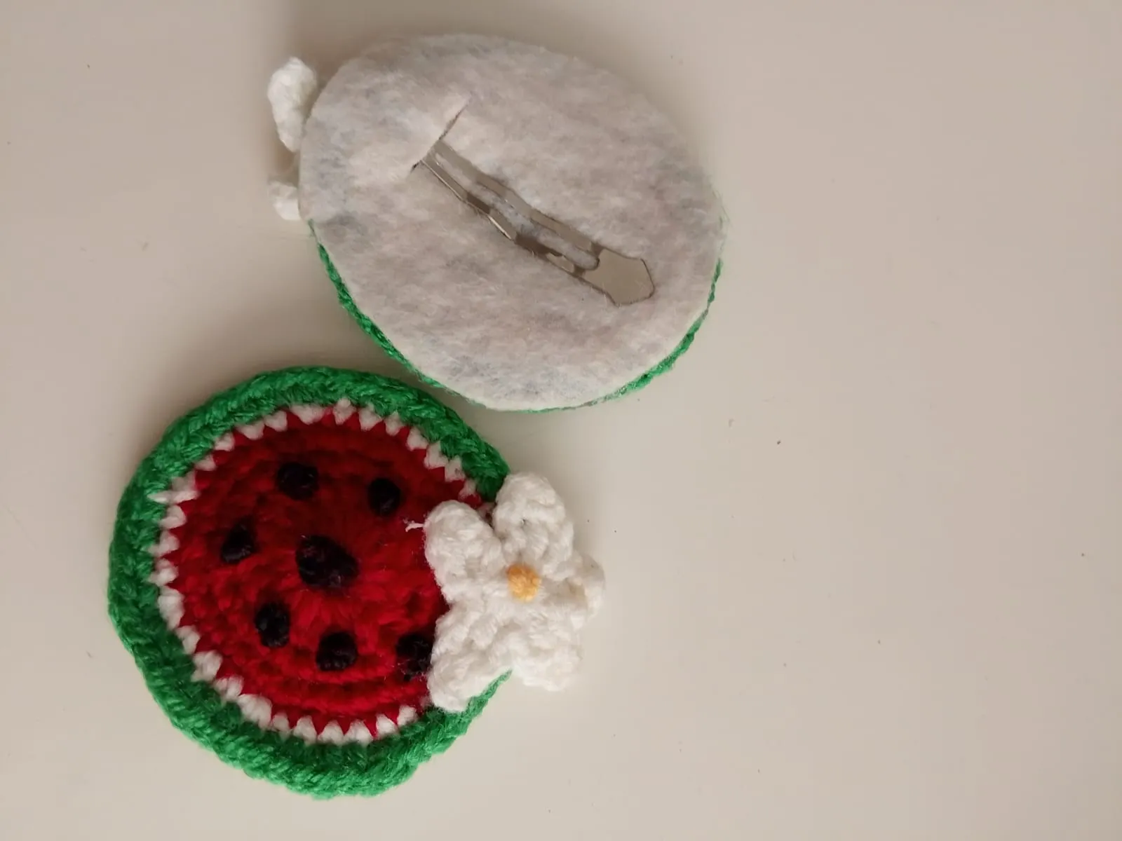 Knitted Watermelon Slice Designed Clasp Hair Clip - Handmade