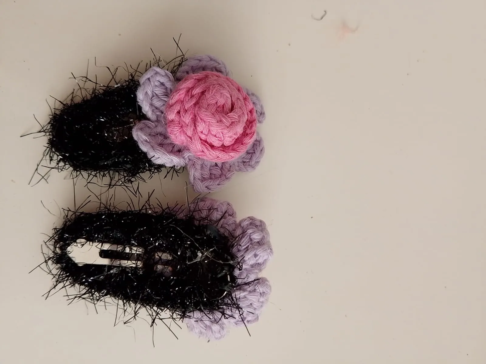 Knitted Flower Detailed Claw Clip - Purple and Pink Handmade Hair Accessory