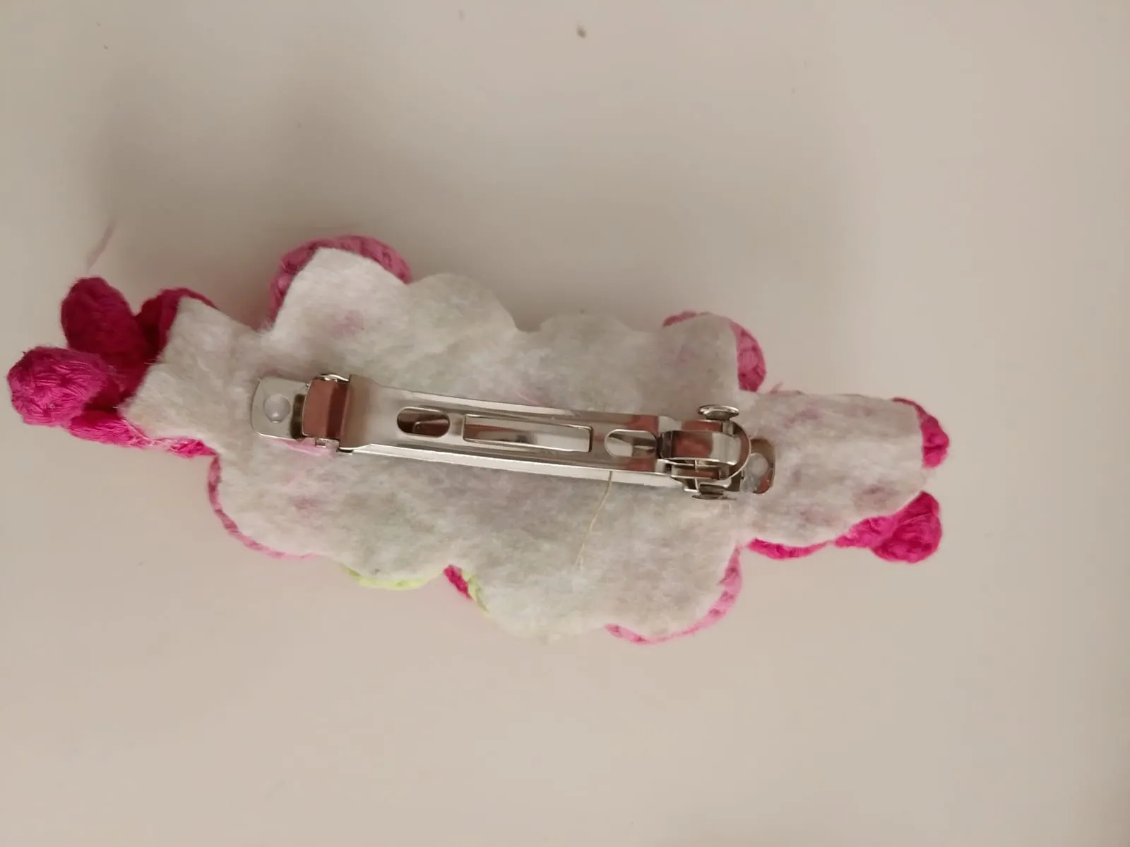Pink Rose Knitted Hair Clip with Clamp - Handmade Design