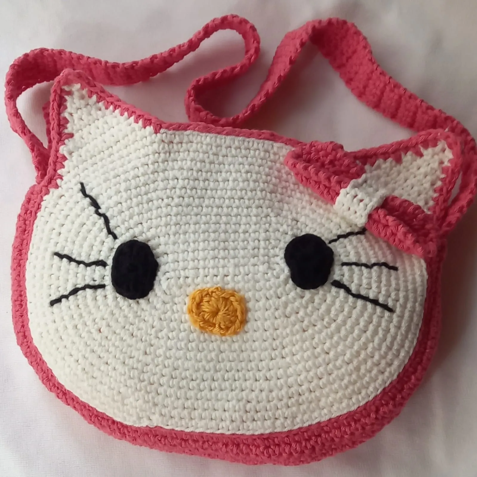 Hello City Knitted Children's Shoulder Bag - Pink and White Colored