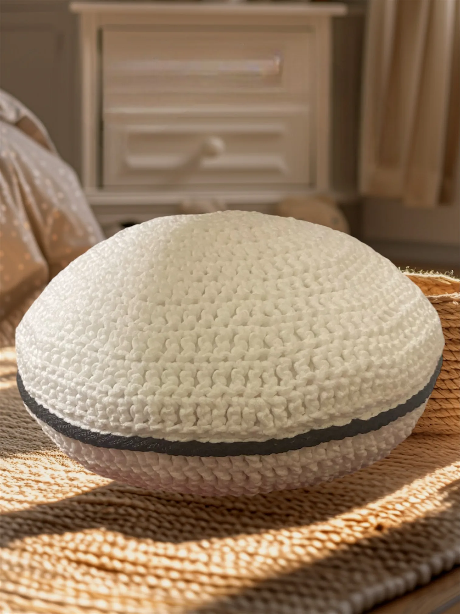 Cream Color Round Knit Pillow - Decorative Hand Knit Pillow Cover