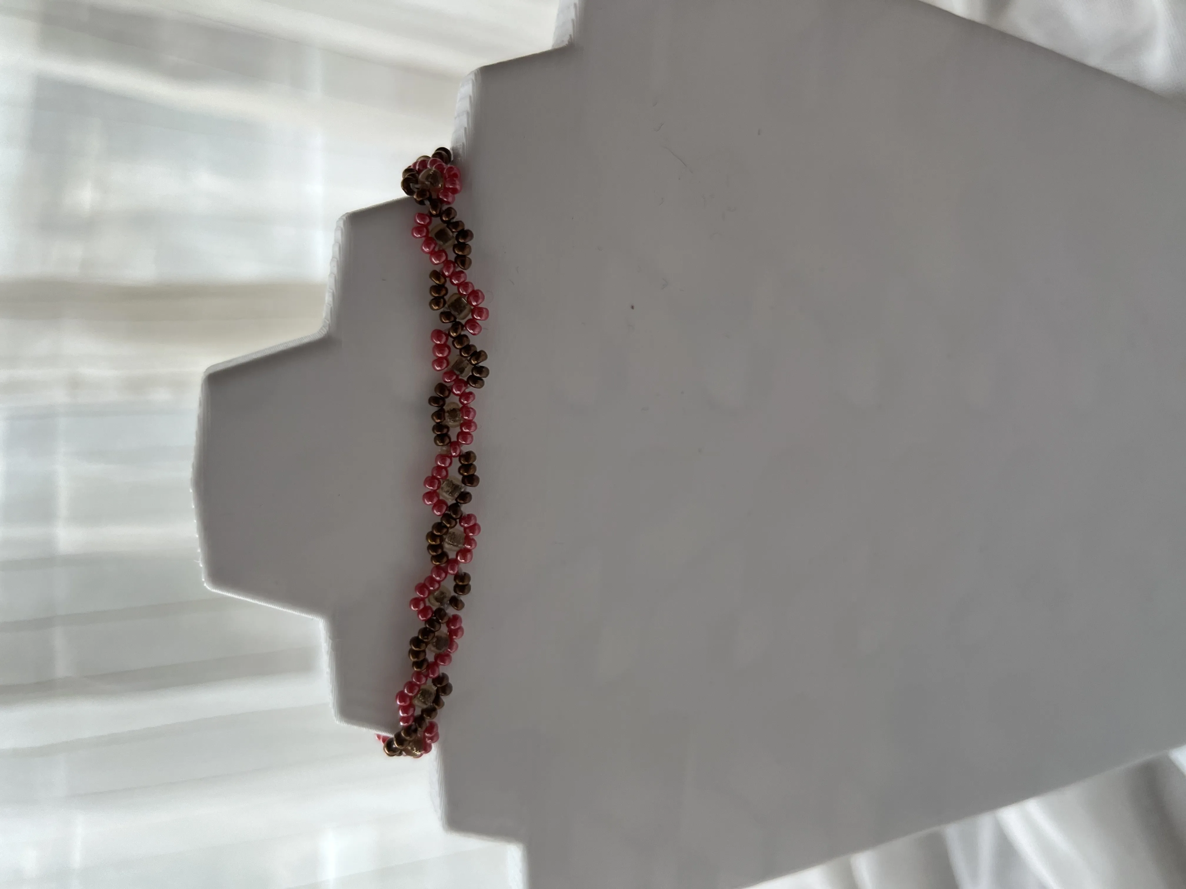 Pink and Bronze Beaded Bracelet - Handmade Jewelry