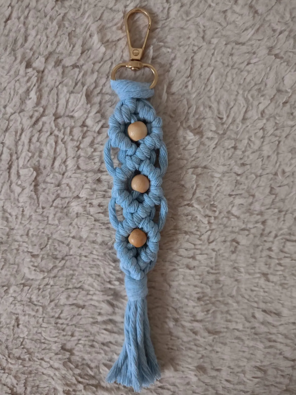 20 Pieces Blue Macrame Keychain Handmade Decorative Keychain with Wooden Beads