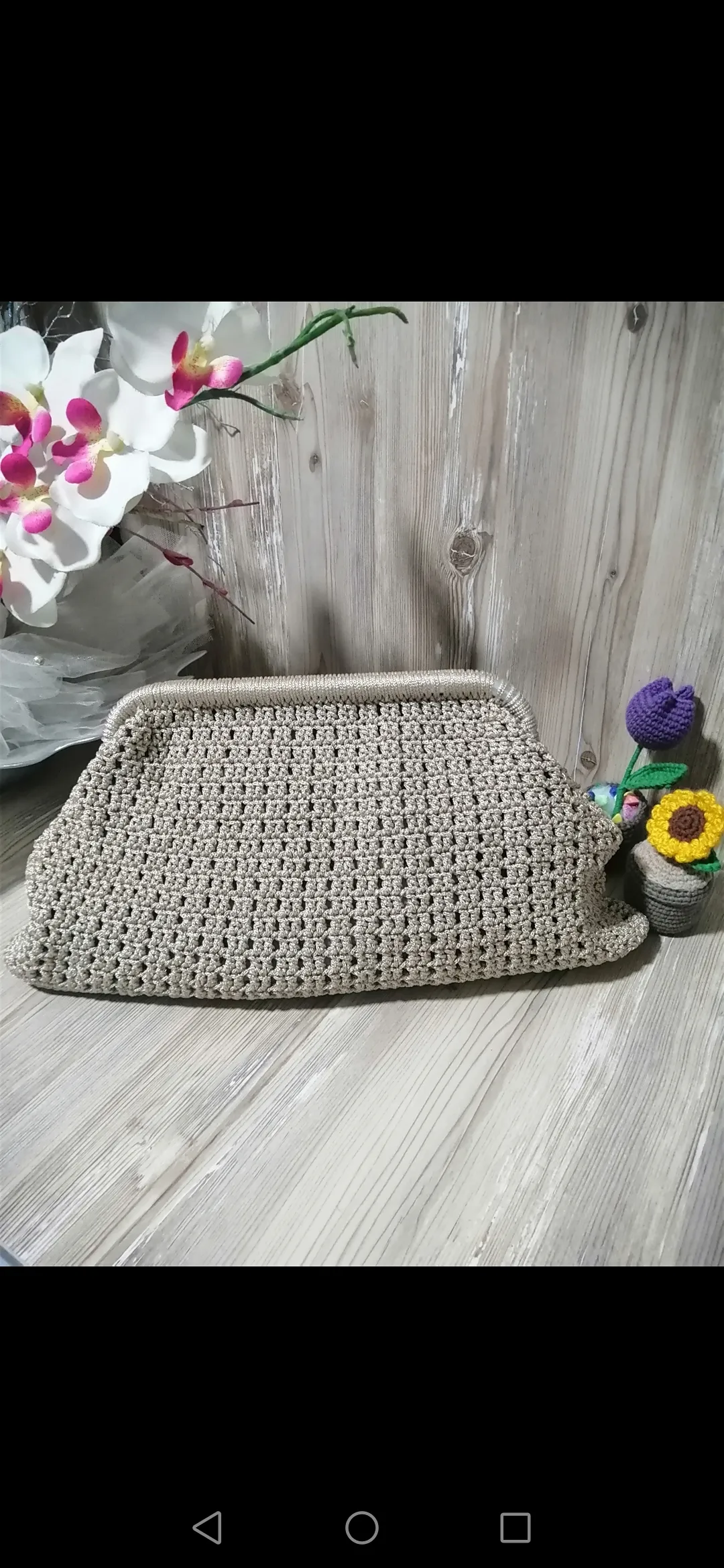 Bej Makrome Örgü Burslu Çanta - Astarlı, Şık Tasarım