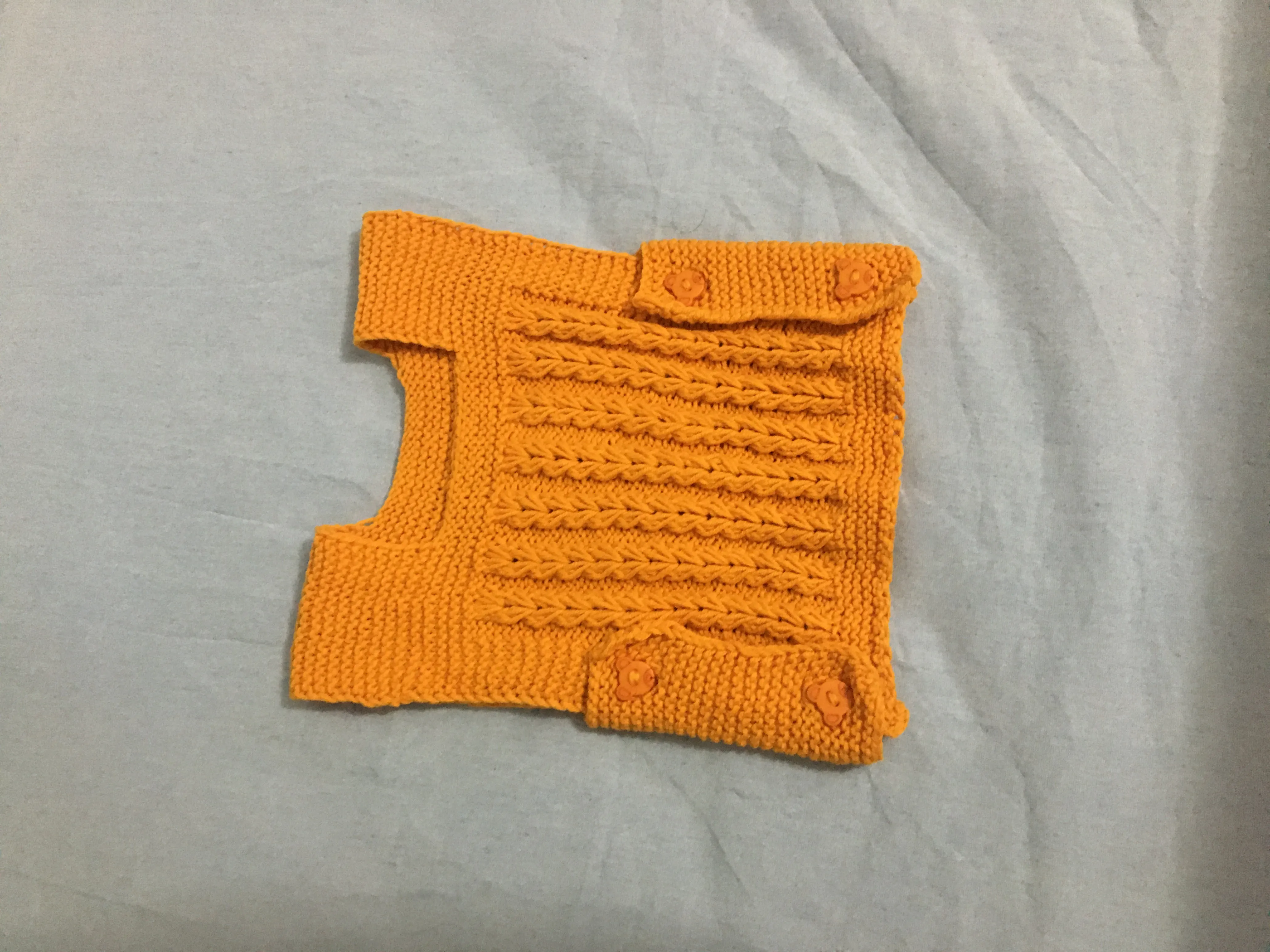 Orange Knitted Baby Vest - Buttoned, Handmade Baby Clothes