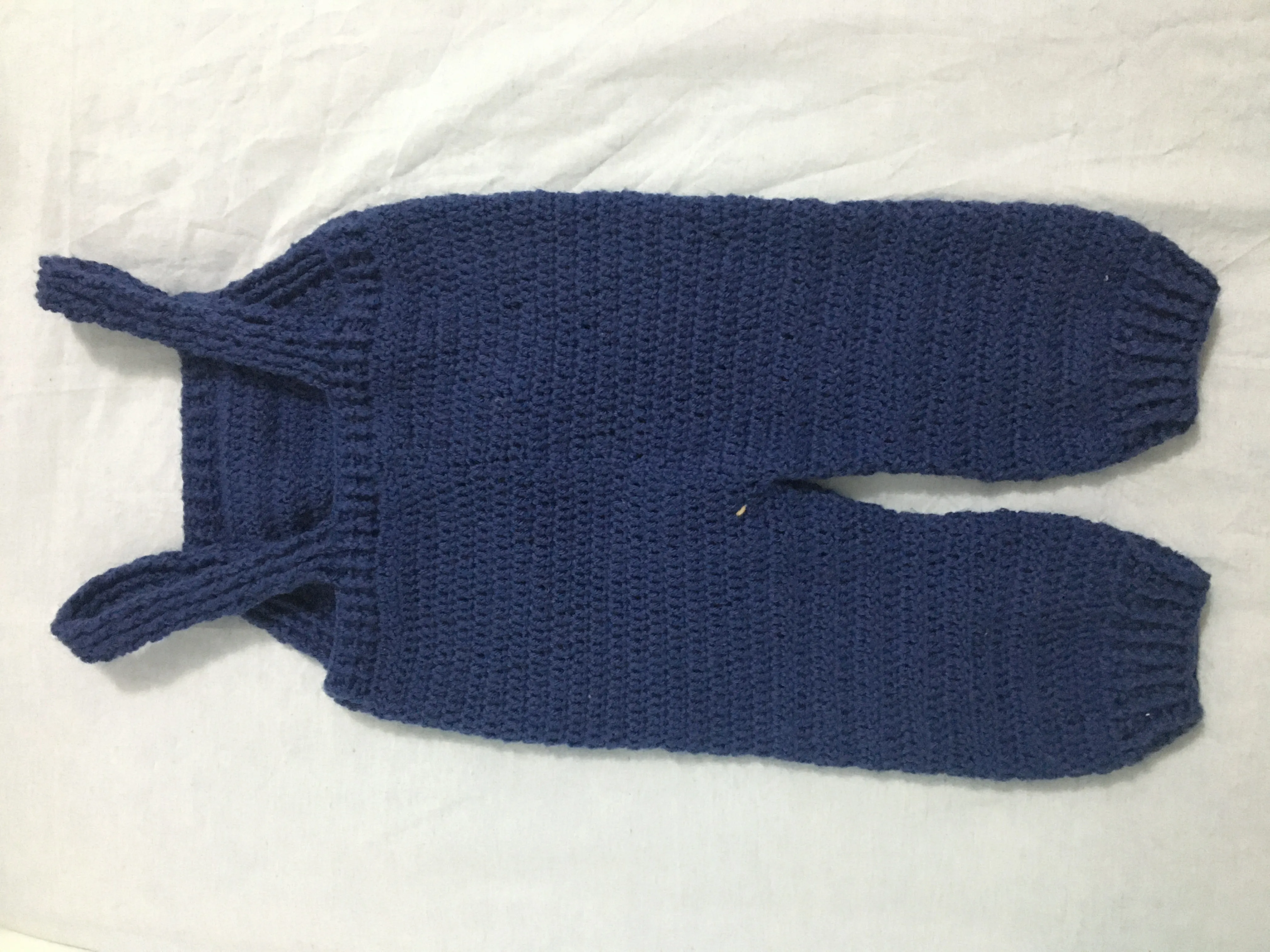 Navy Blue Knitted Baby Dungarees - Wooden Buttoned, Handmade