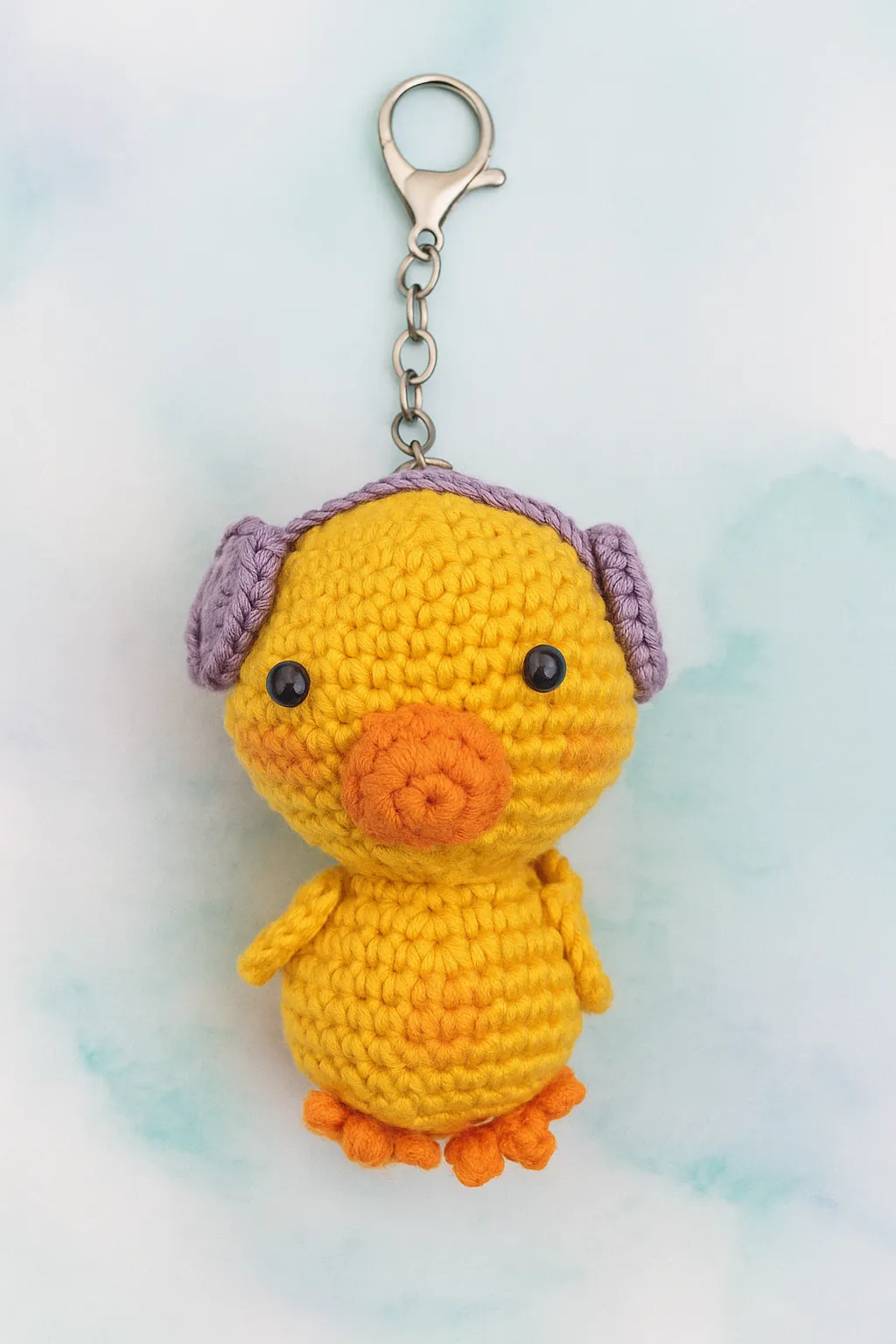 Yellow Knitted Earphone Duck Keychain and Bag Charm - Handmade