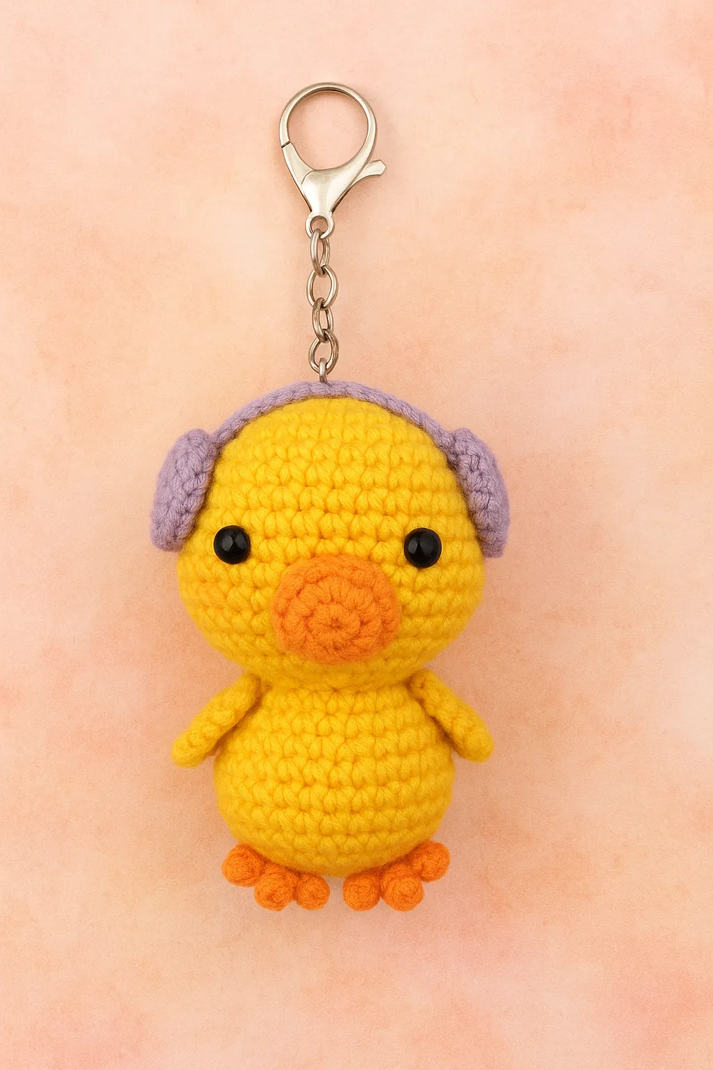 Yellow Knitted Earphone Duck Keychain and Bag Charm - Handmade