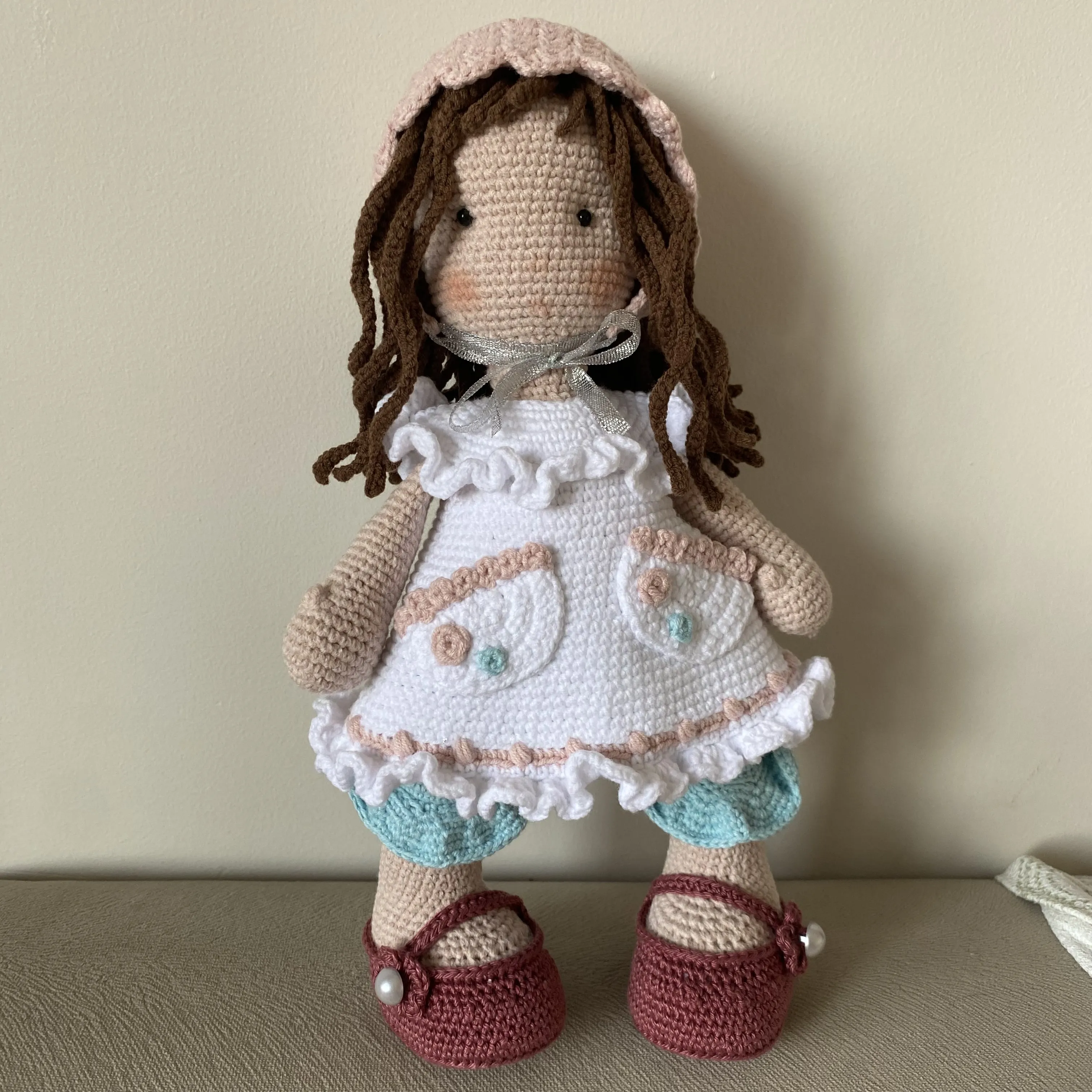 Amigurumi Knitted Doll - Girl with Hat - 32 cm Tall - Handmade