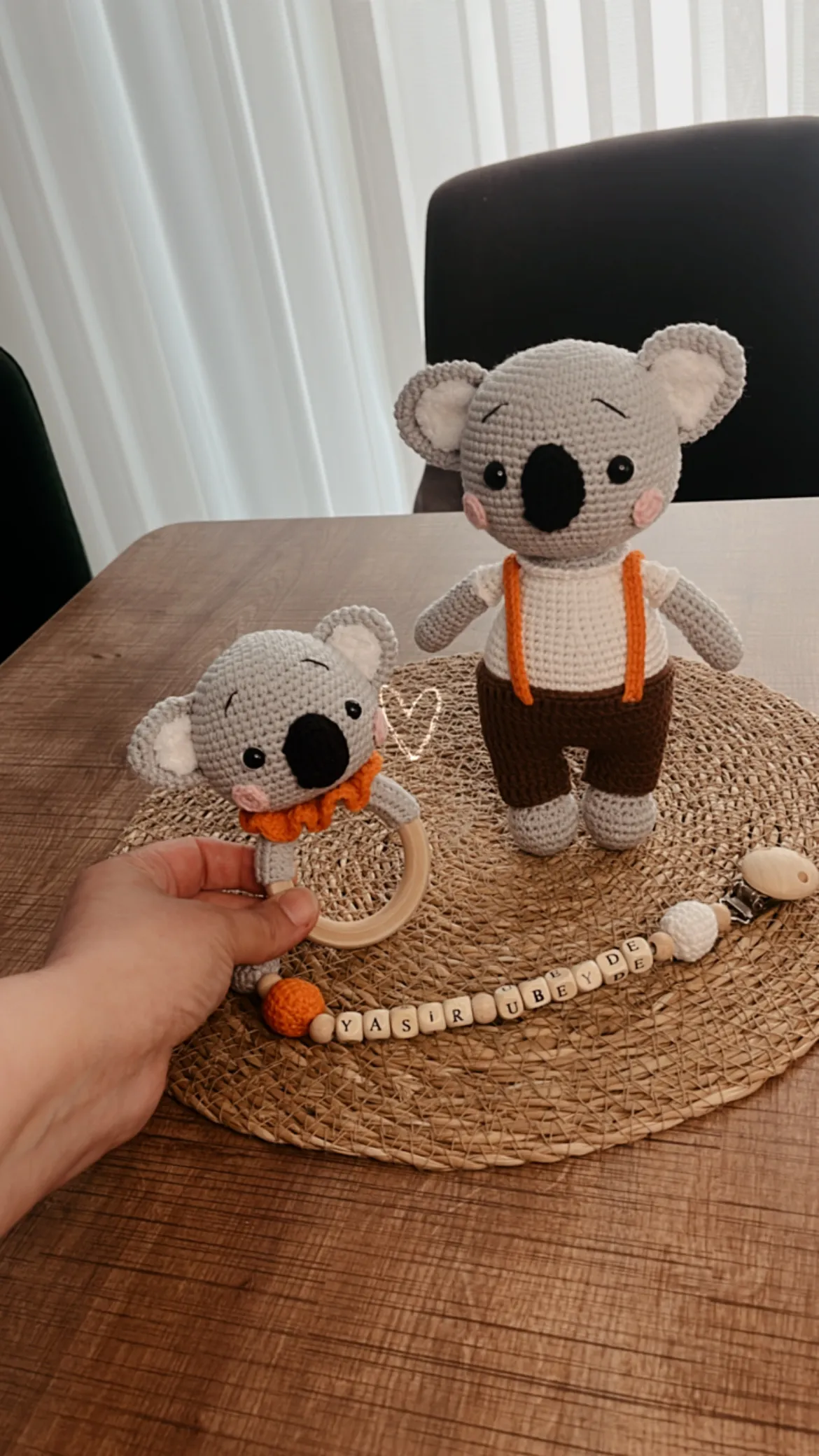 Amigurumi Koala Bebek Oyun Seti - Tulumlu ve Çıngıraklı - El Örgüsü