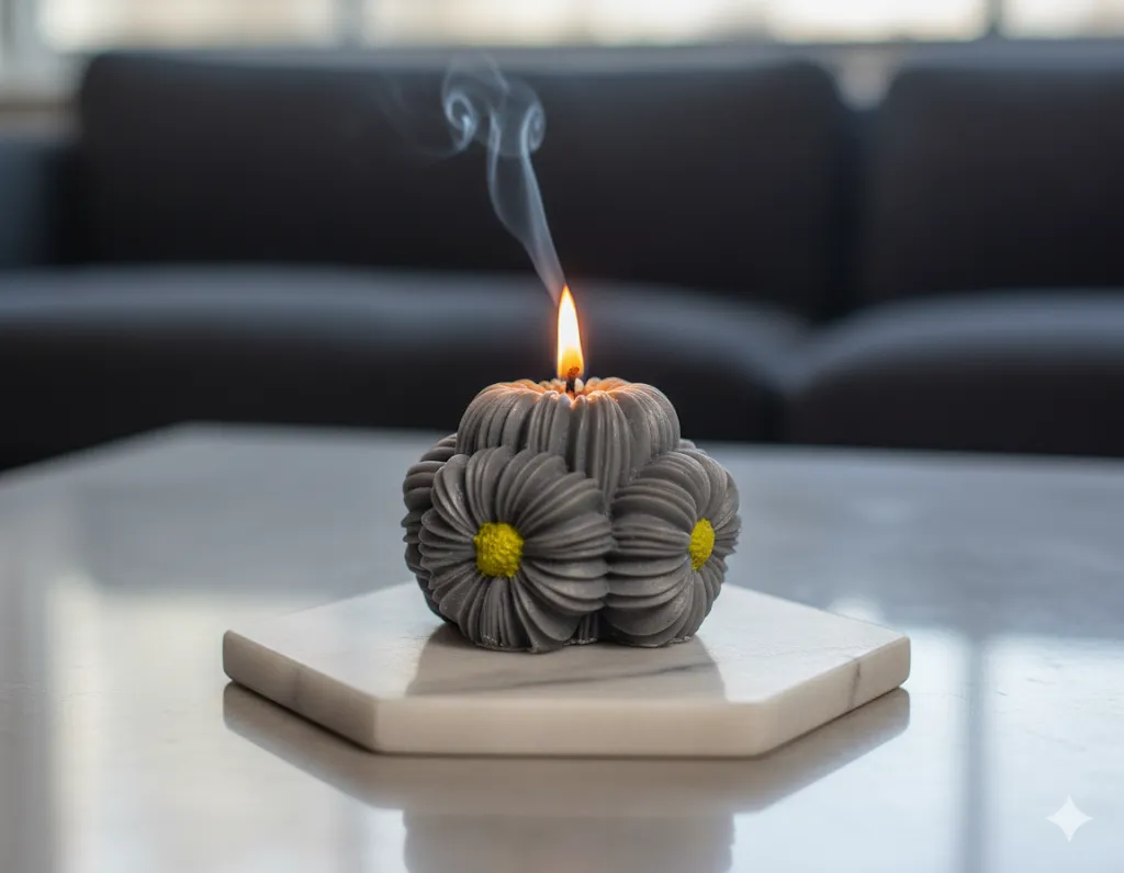 Siyah Çiçek Desenli Bubble Mum - Dekoratif El Yapımı Aromaterapi