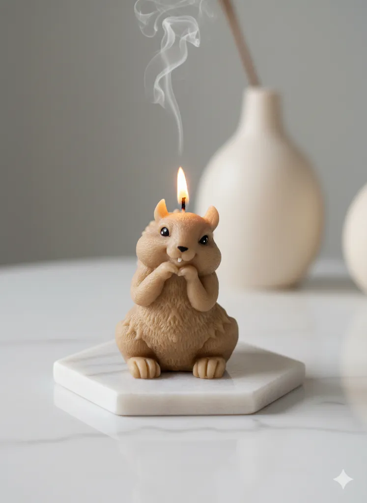 Light Brown Squirrel Candle - Handmade Natural Aromatherapy Candle