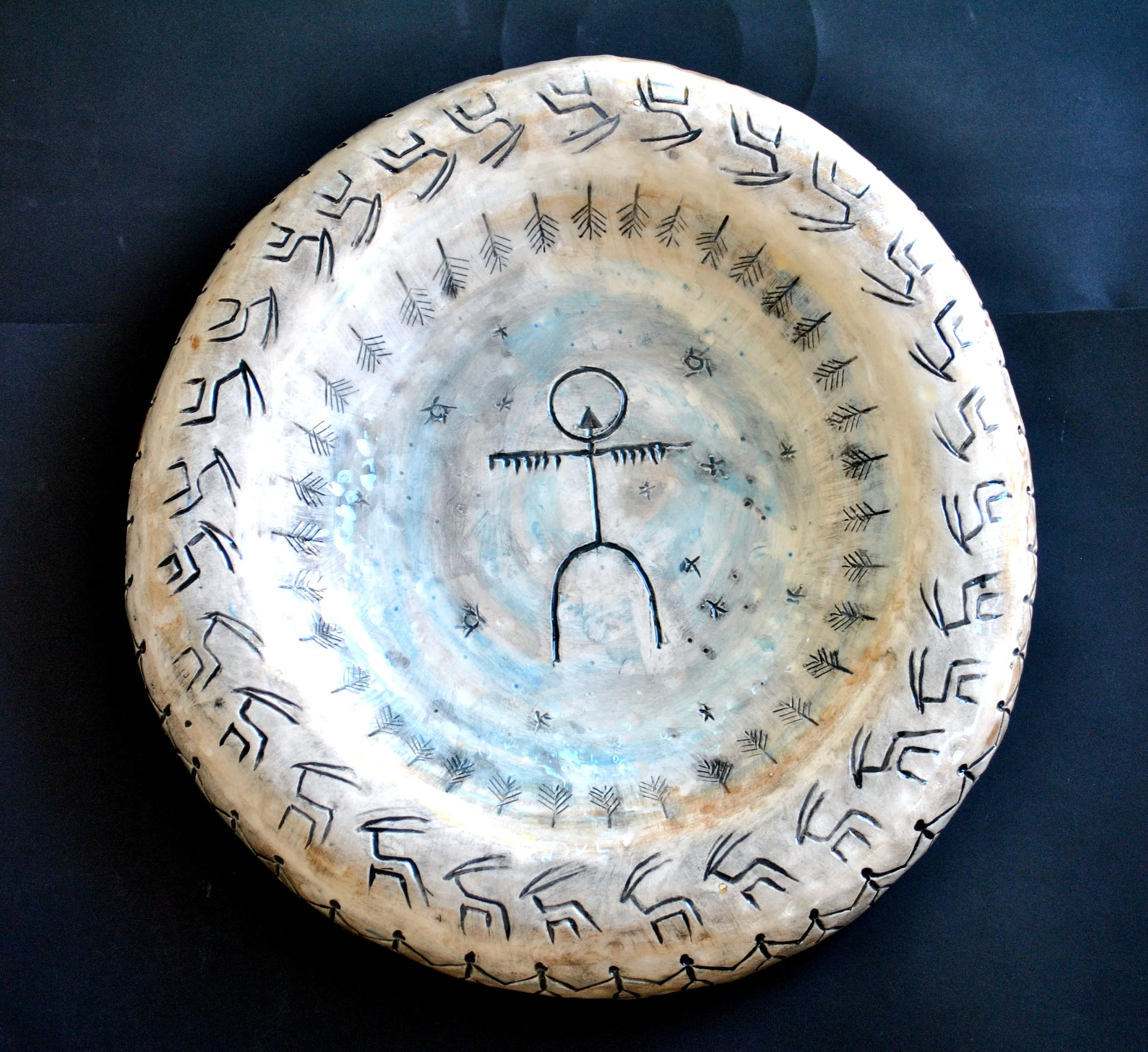 Yapımı Seramik Şaman Duvar Dekoru - Türk Kültürü Motifli 35 cm - El