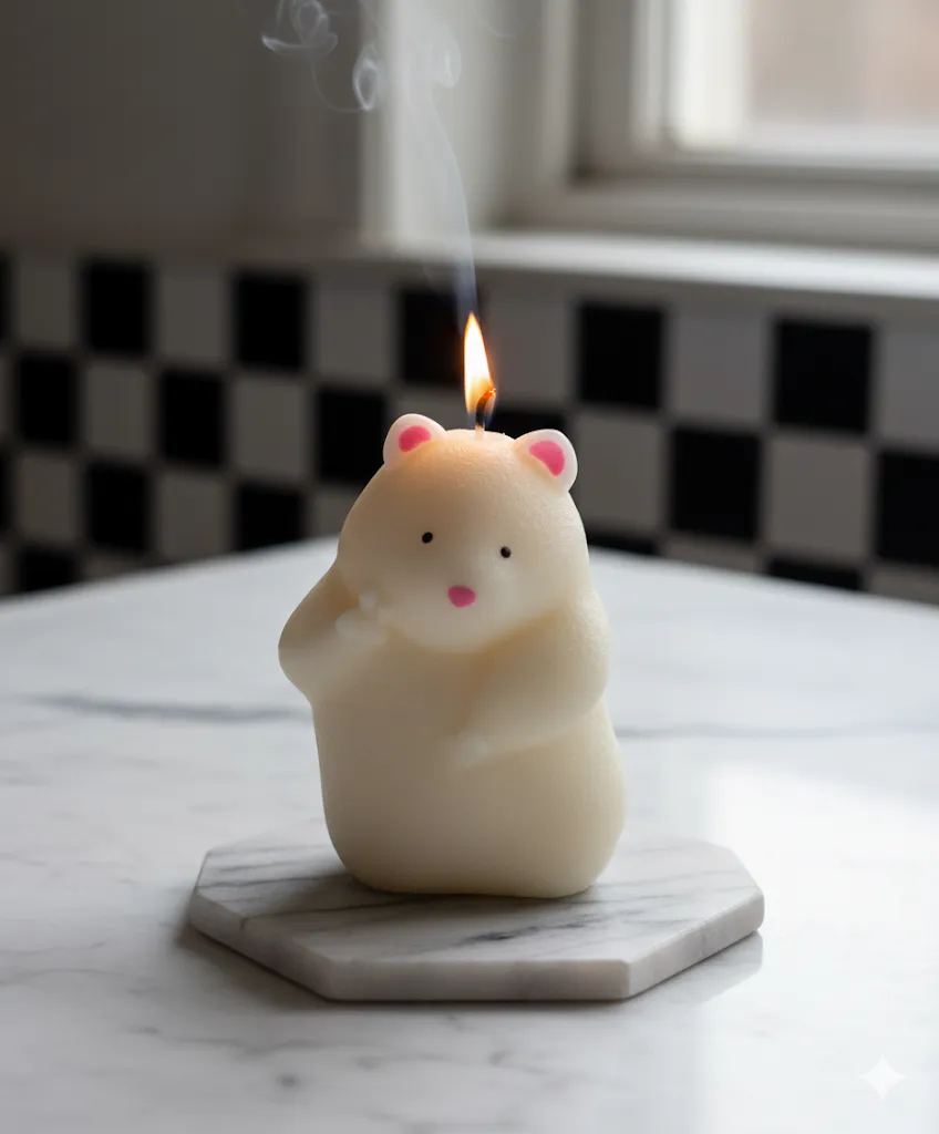 Sevimli Hamster Figürlü Beyaz Dekoratif Mum