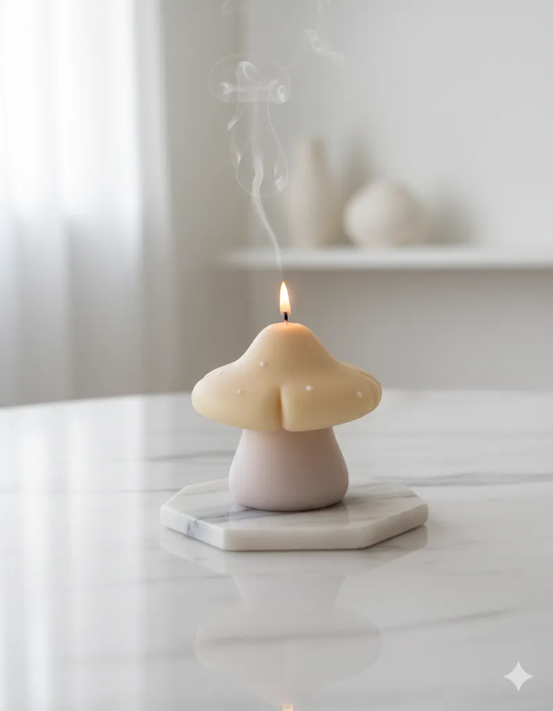 Dekoratif Mantar Mum - Krem ve Pembe Renkli, Benzersiz Tasarım