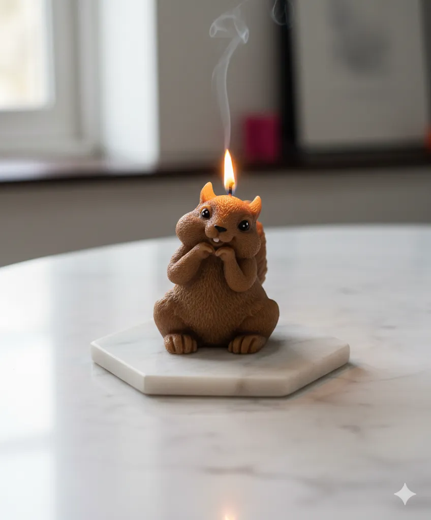 Kahverengi Sincap Tasarımlı Dekoratif Mum - El Yapımı ve Kokulu