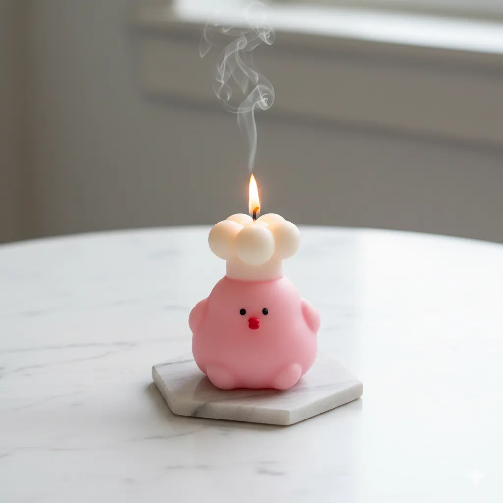 Şef Şapkalı Pembe Sevimli Dekoratif Mum
