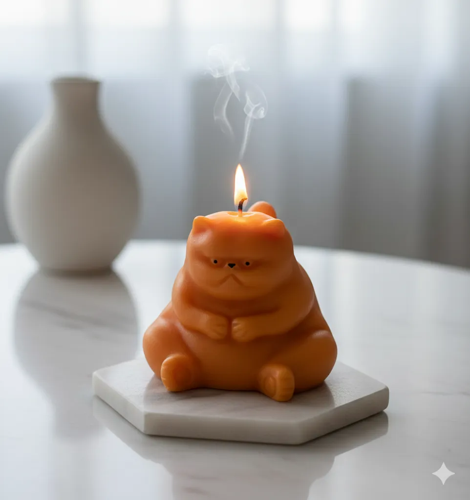 Turuncu Kedi Tasarımlı Aromaterapi Mum - El Yapımı Dekoratif Hediyelik