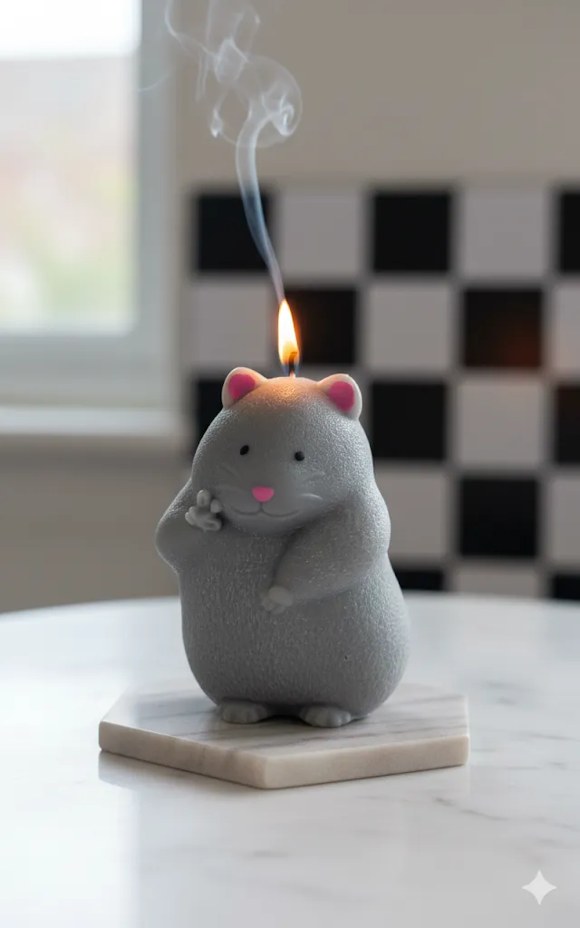 Gray Colored Mouse Designed Decorative Candle - Handmade and Scented