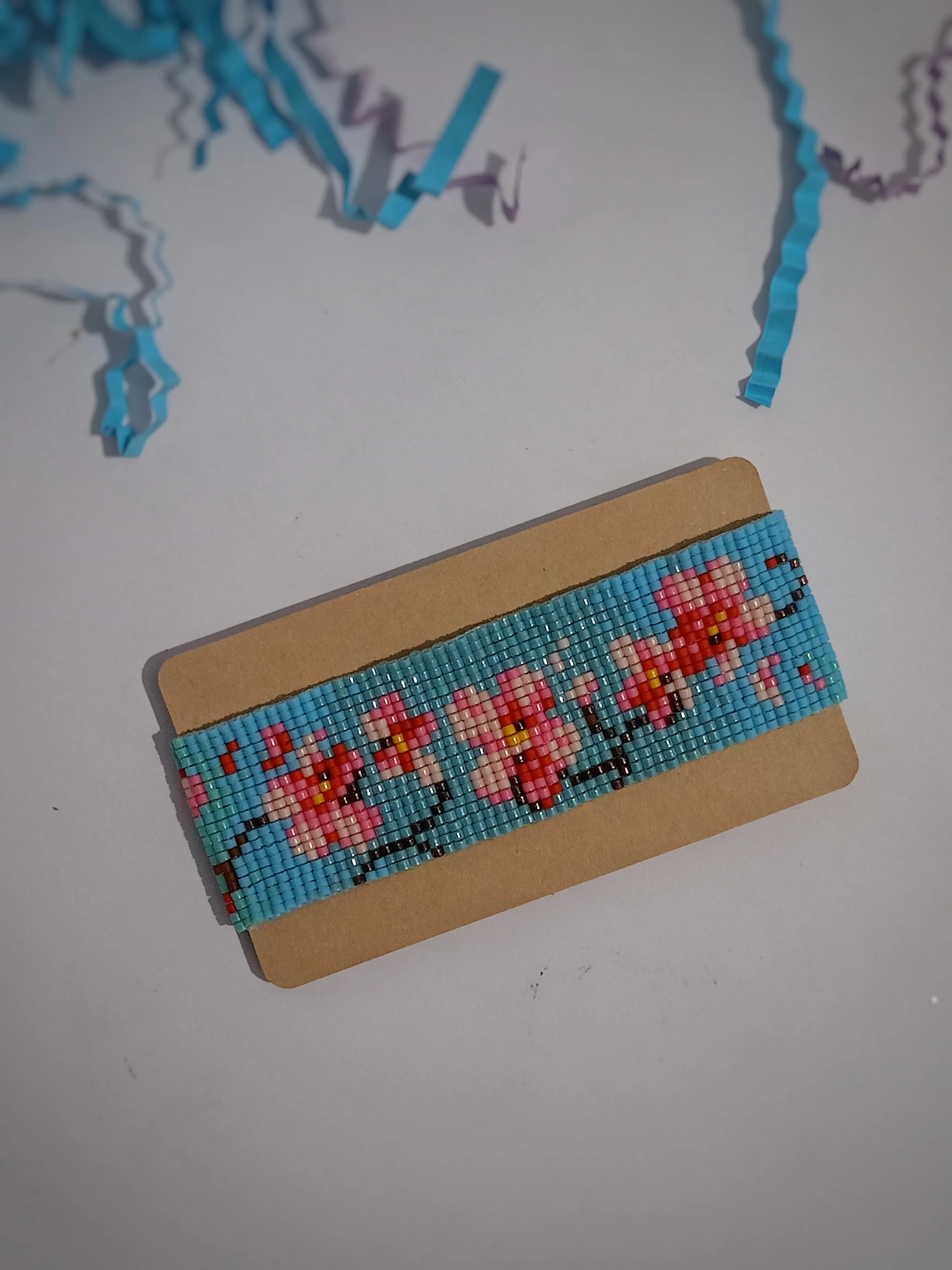 Blue Miyuki Bracelet with Flower Motif – Elegant Handmade Design