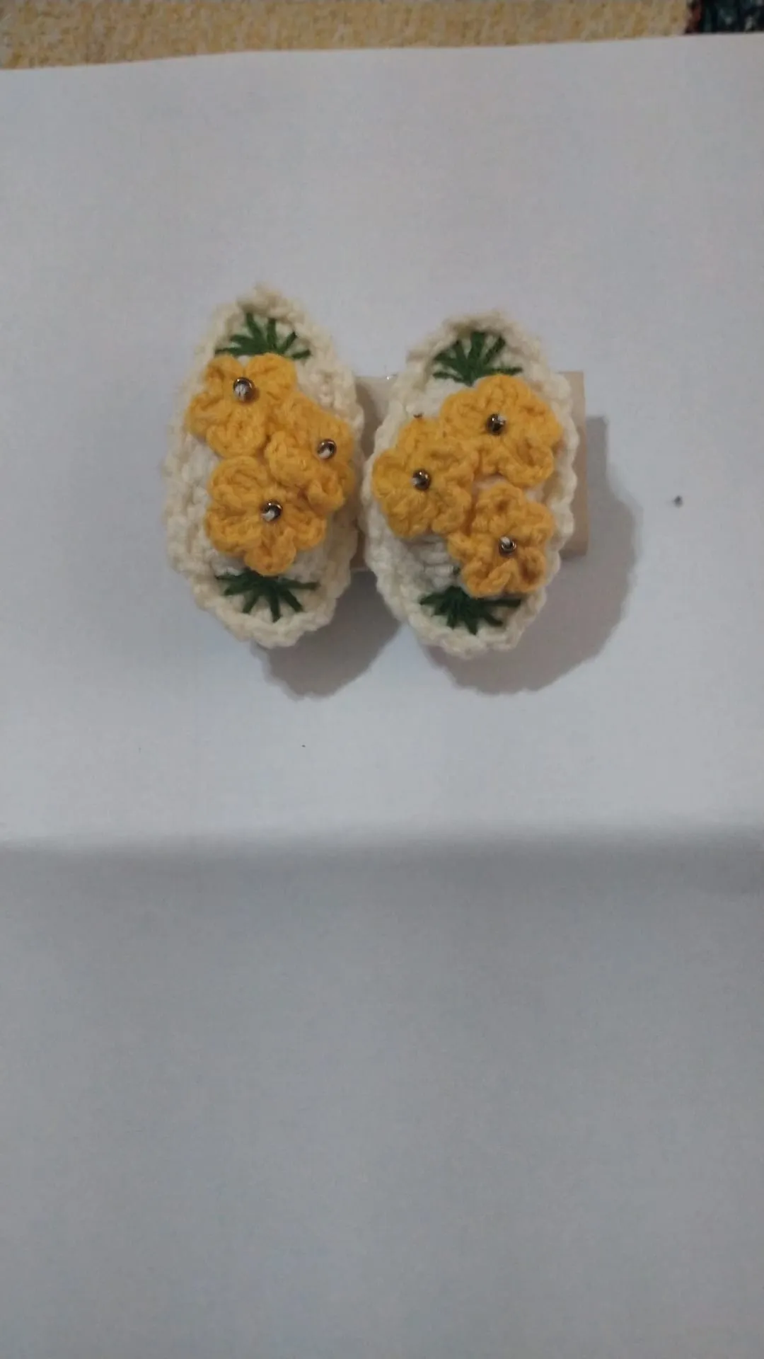 Yellow Flower Patterned Knitted Buckle - Clasp Hair Accessory - Handmade