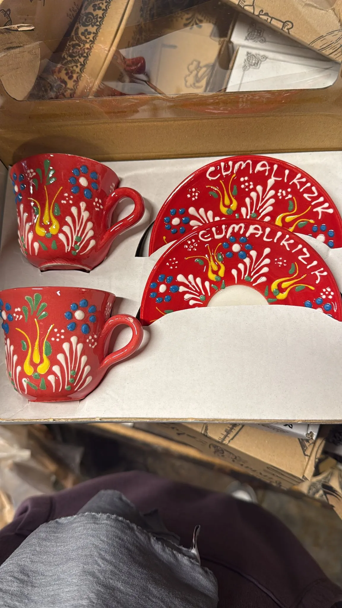 Red Patterned Cumalıkızık Themed Ceramic Coffee Cup Set (For 2 People)