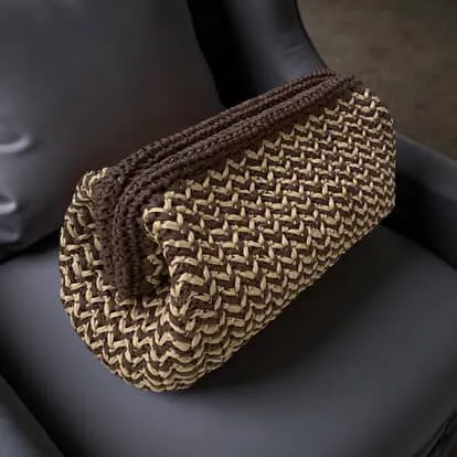 Raffia Rope Knitted Burslu Bag - Brown and Beige Handmade