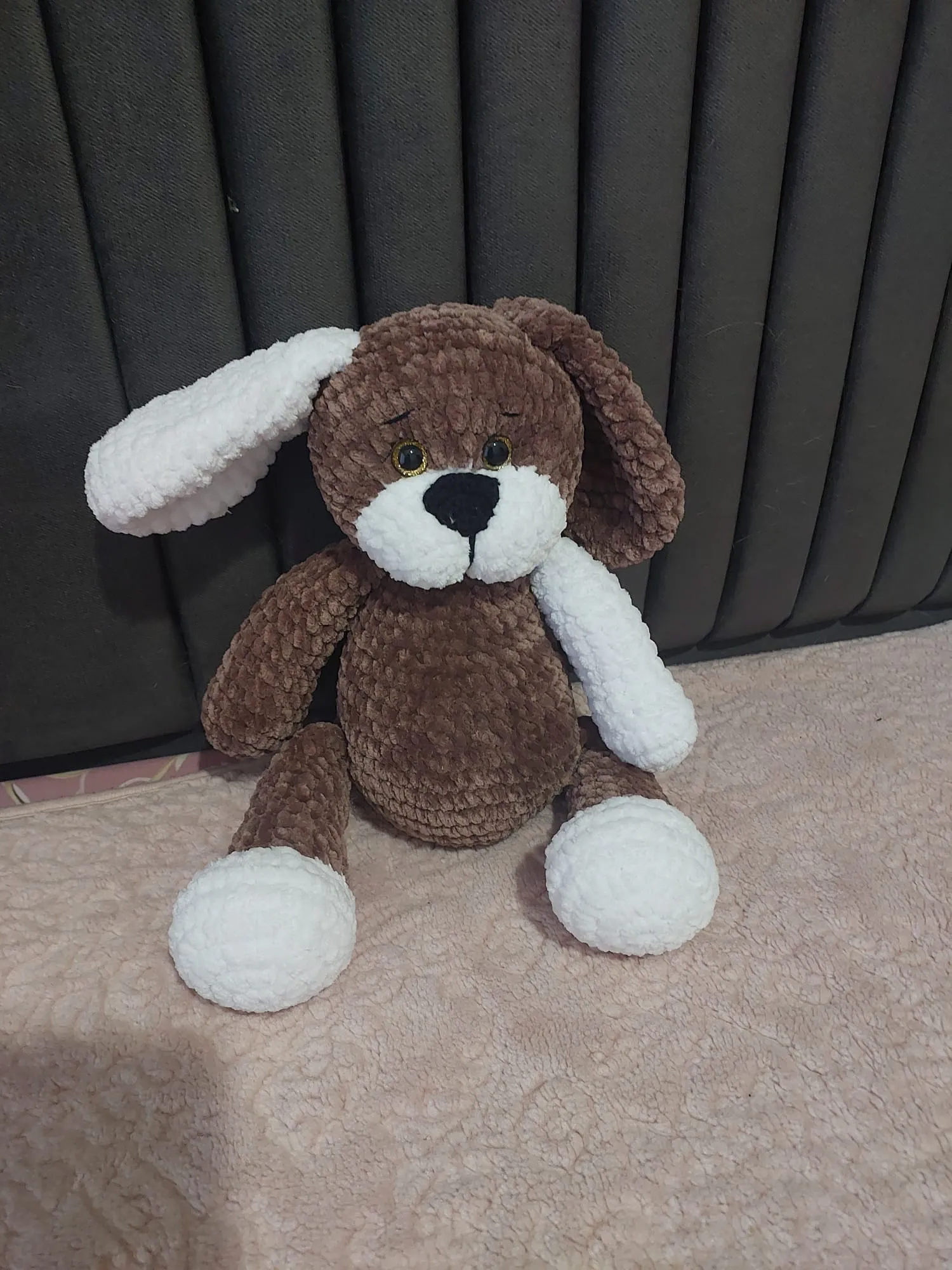 Brown and White Himalayan Rope Knitted Toy Dog - Handmade