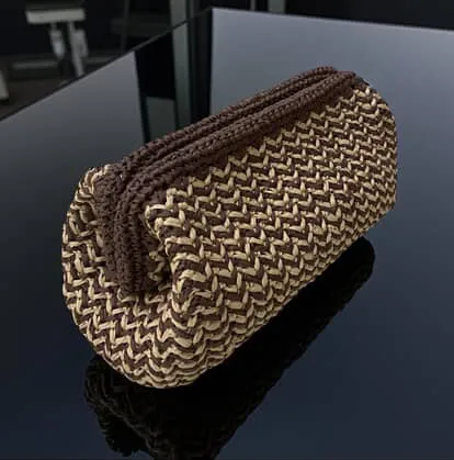 Raffia Rope Knitted Burslu Bag - Brown and Beige Handmade
