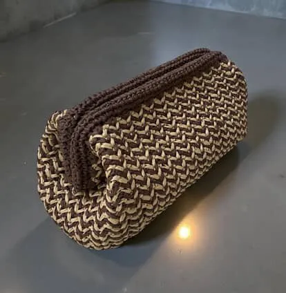 Raffia Rope Knitted Burslu Bag - Brown and Beige Handmade