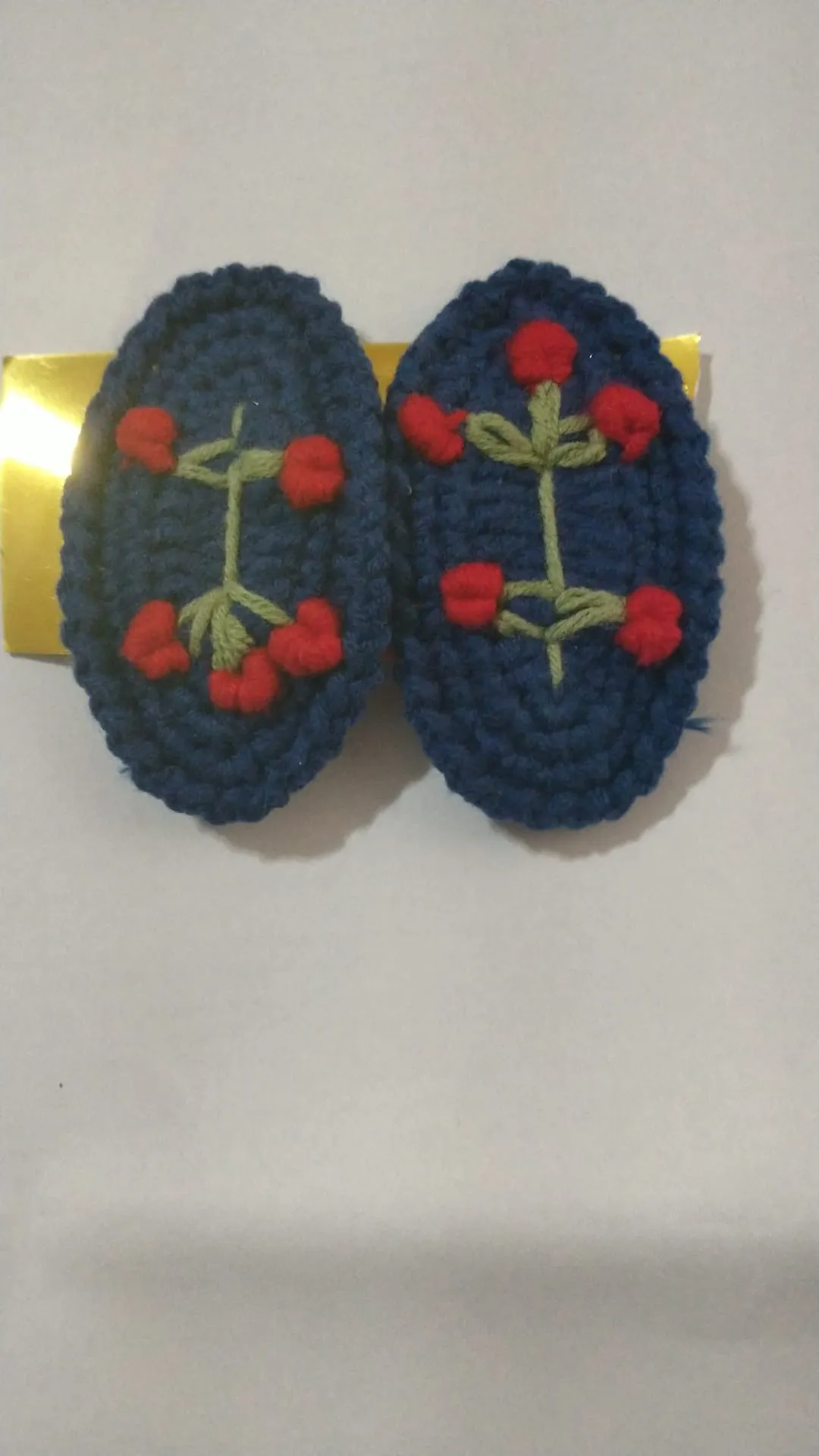 Navy Blue Knitted Fabric Rose Patterned Claw Hair Clip - Handmade