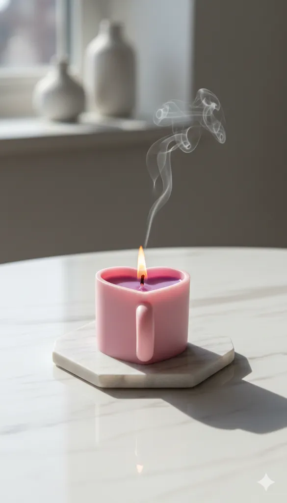 Pembe Kupa Kalp Şeklindeki Mum