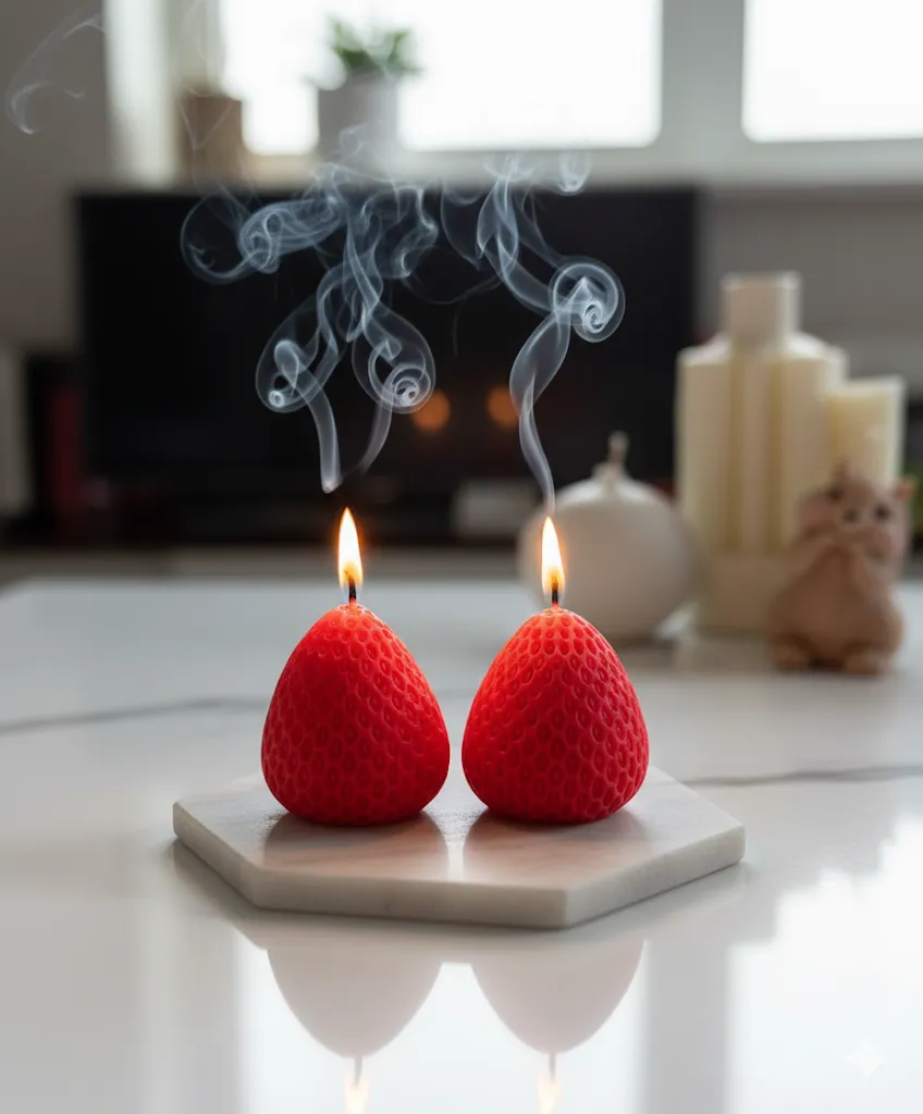 Çilek Şeklinde Dekoratif Mum (Kırmızı, 2’li Set)