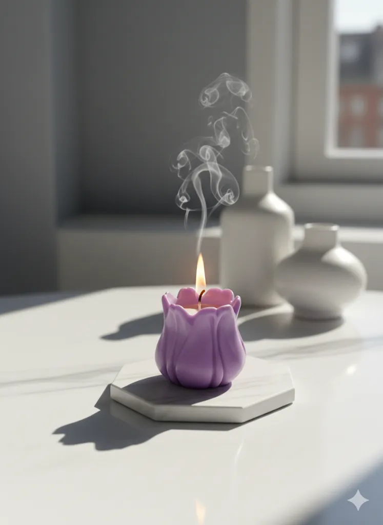 Mor Lale Şeklinde Mum