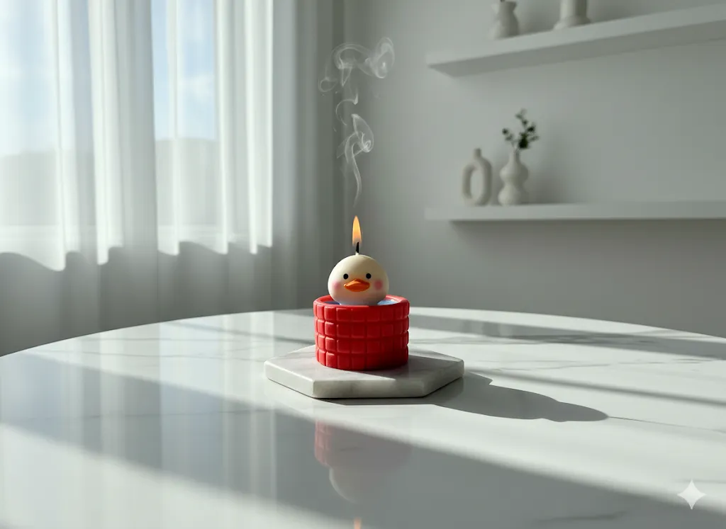 Sevimli Ördek Figürlü Dekoratif Mum (Kırmızı)